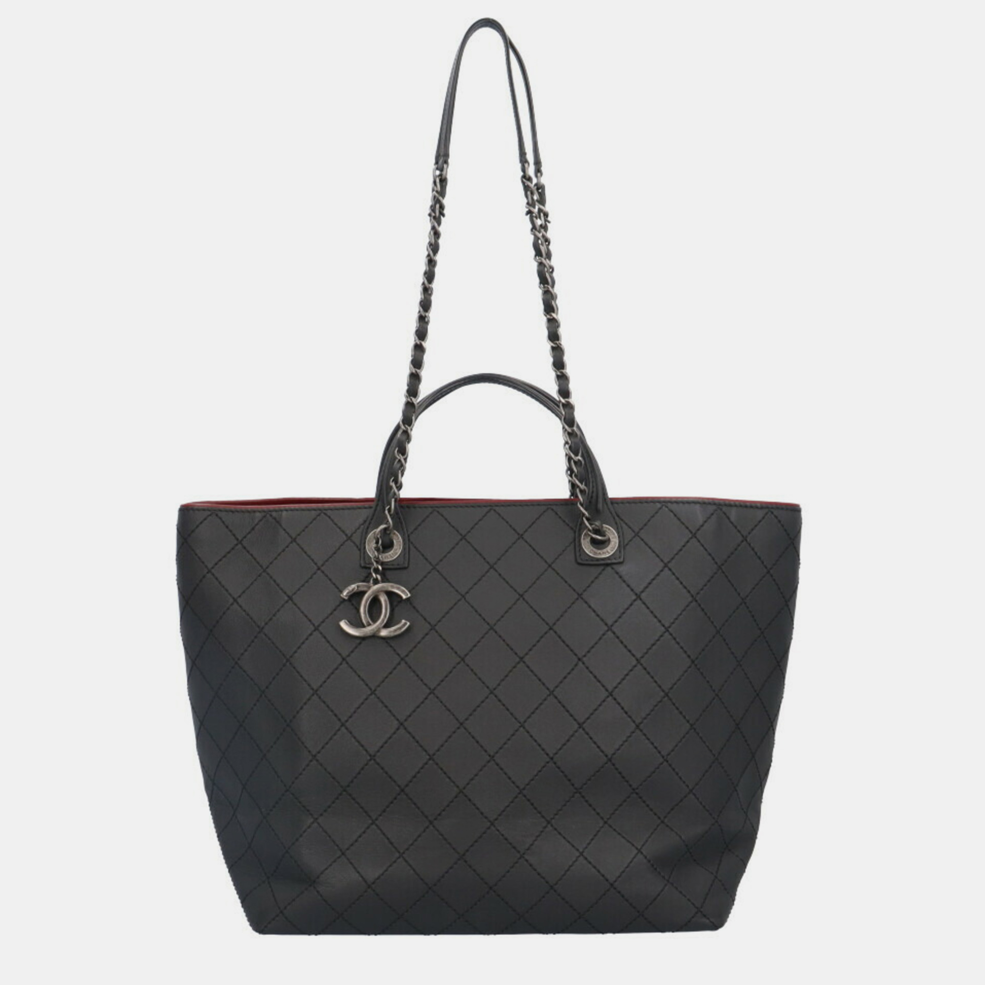 Chanel black wild stitch caviar large shopping in chains tote