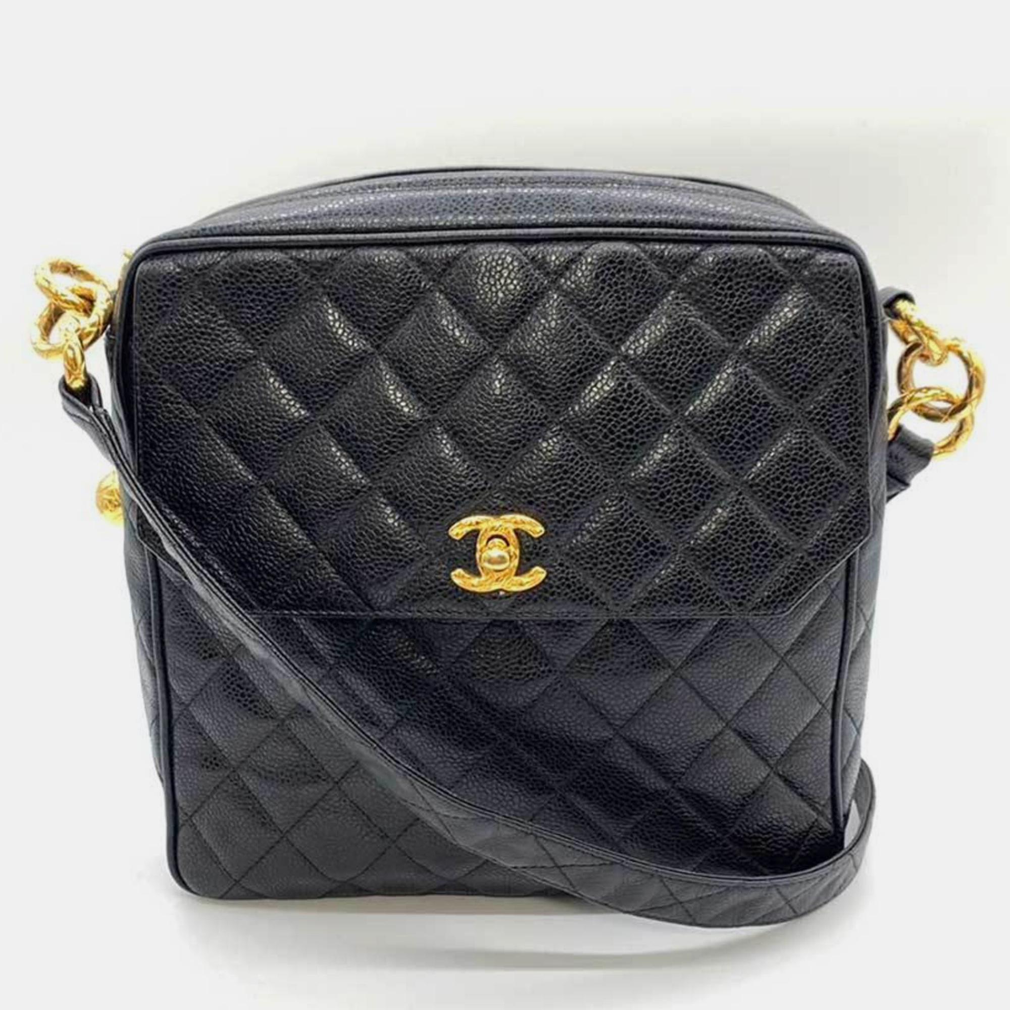 Chanel vintage black caviar quilted zip crossbody bag