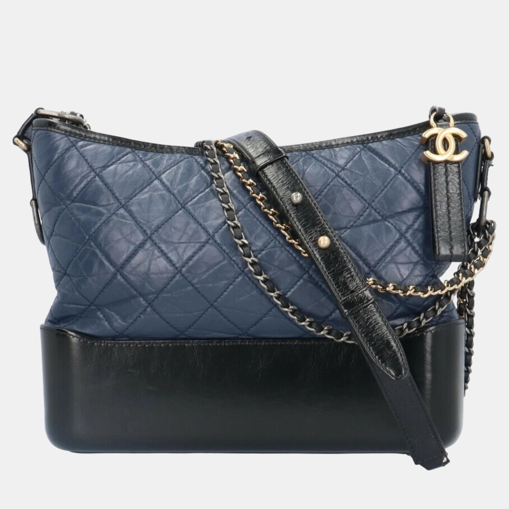Chanel navy blue leather large gabrielle hobo bag