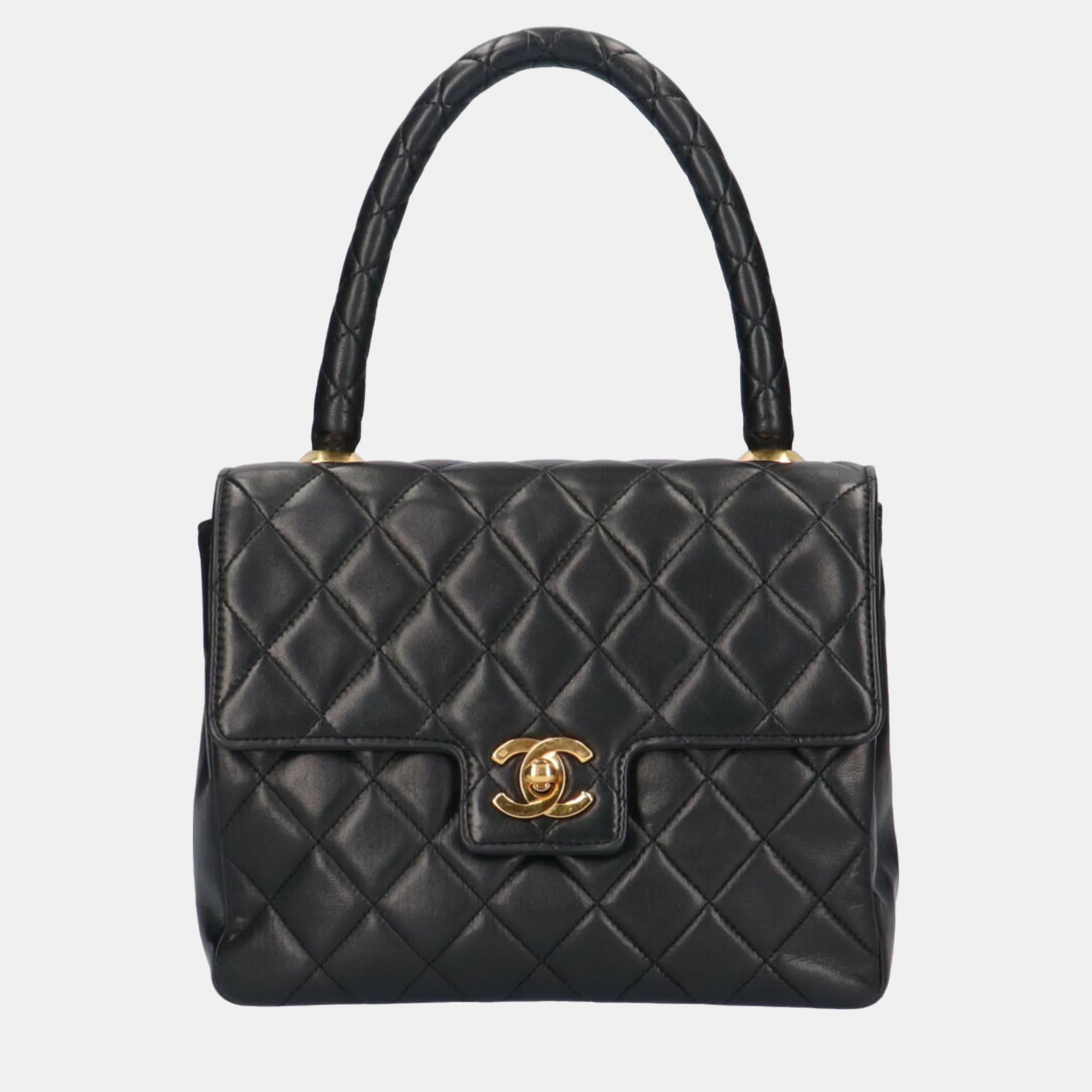Chanel black leather kelly top handle bag