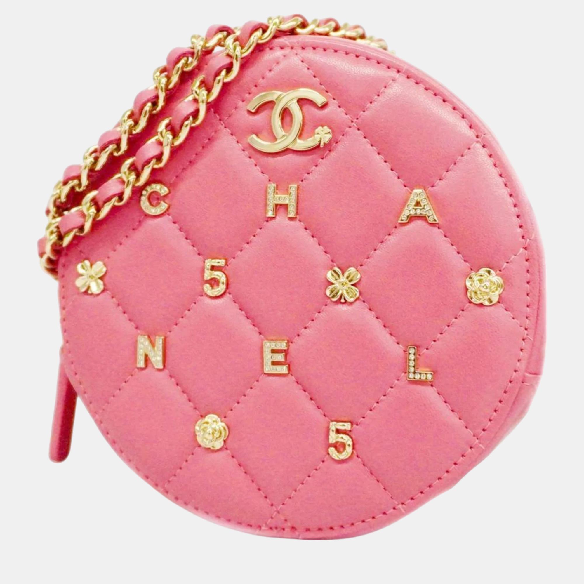 Chanel pink leather cc round lucky charms shoulder bag