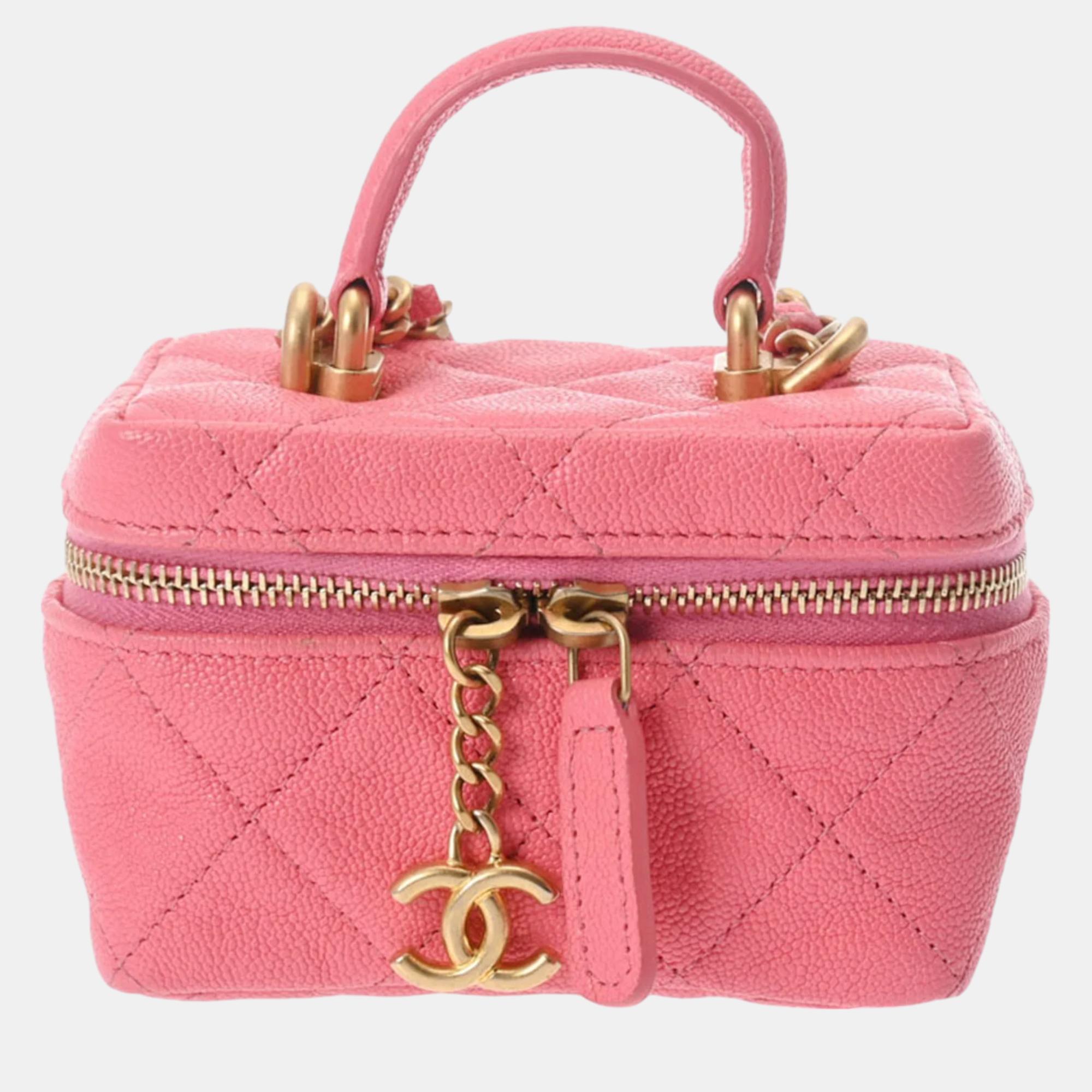 Chanel pink leather small vanity case shoulder bag