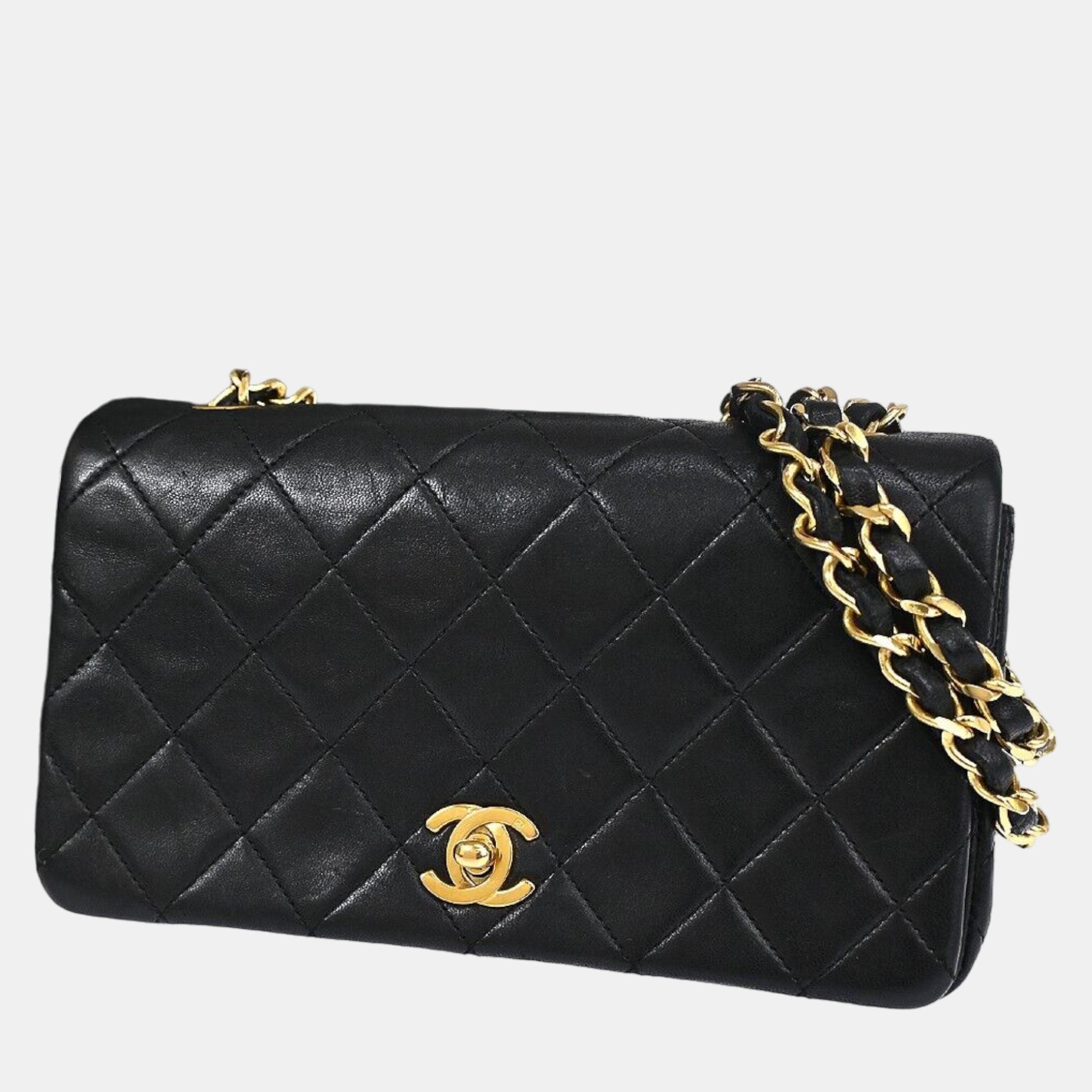 Chanel black leather cc turnlock full flap bag