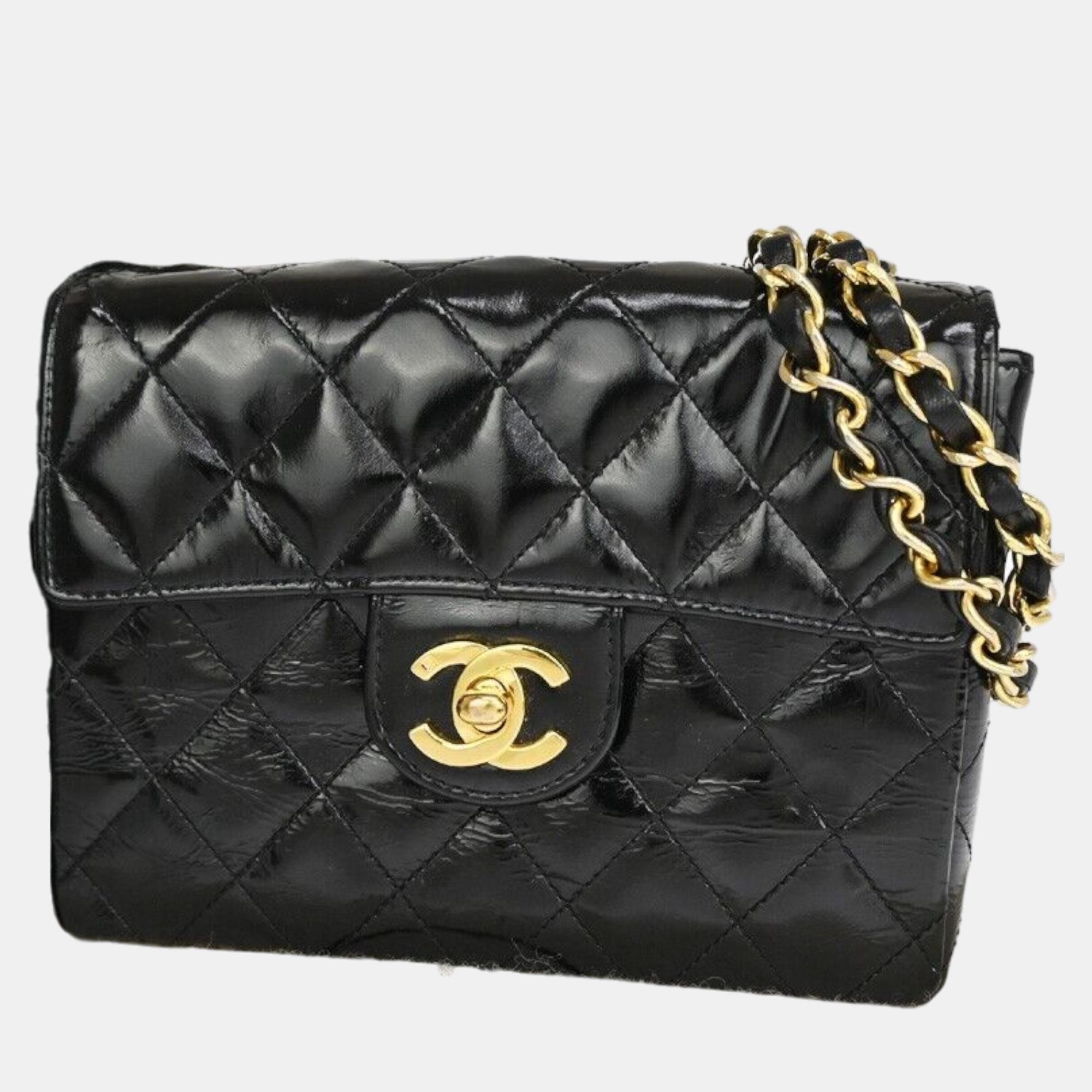 Chanel black lambskin leather mini square classic double flap shoulder bags