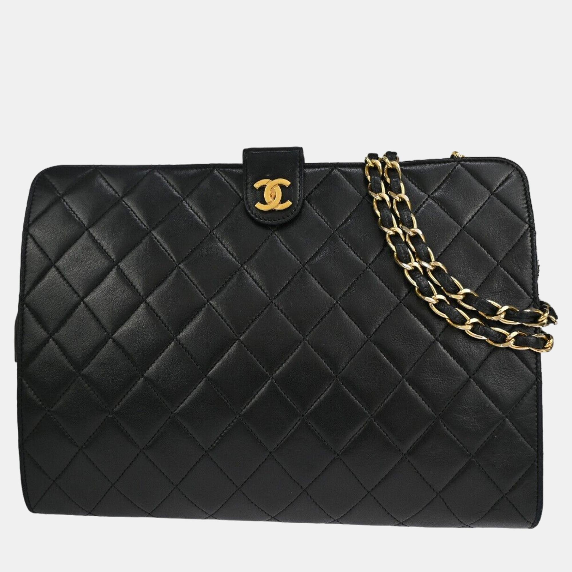 Chanel black leather quilted chain shoulder bag
