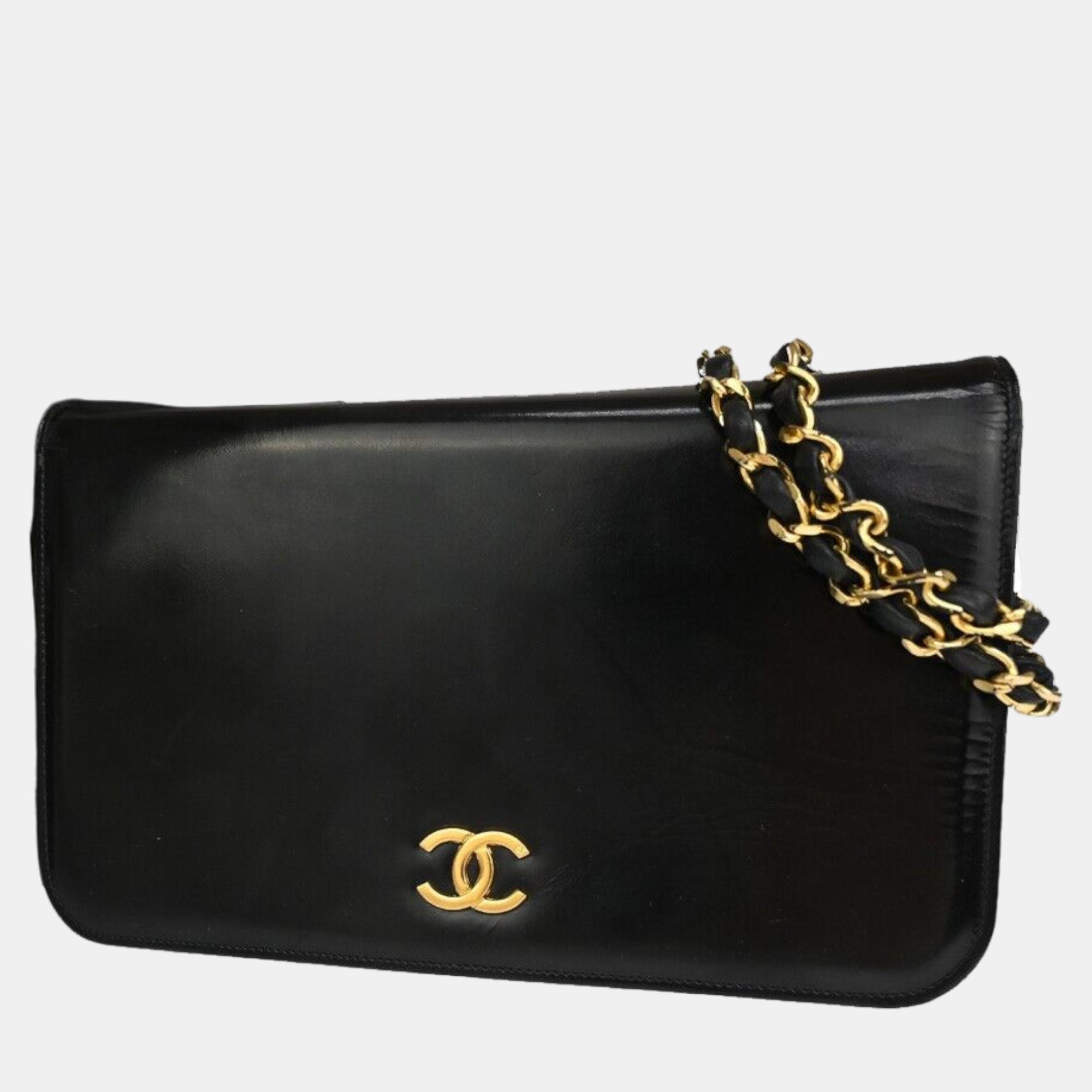 Chanel black leather full flap bag