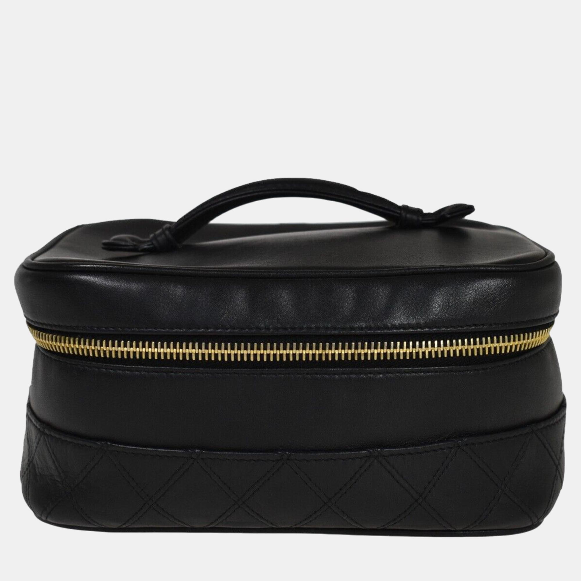 Chanel black leather cosmetic bag