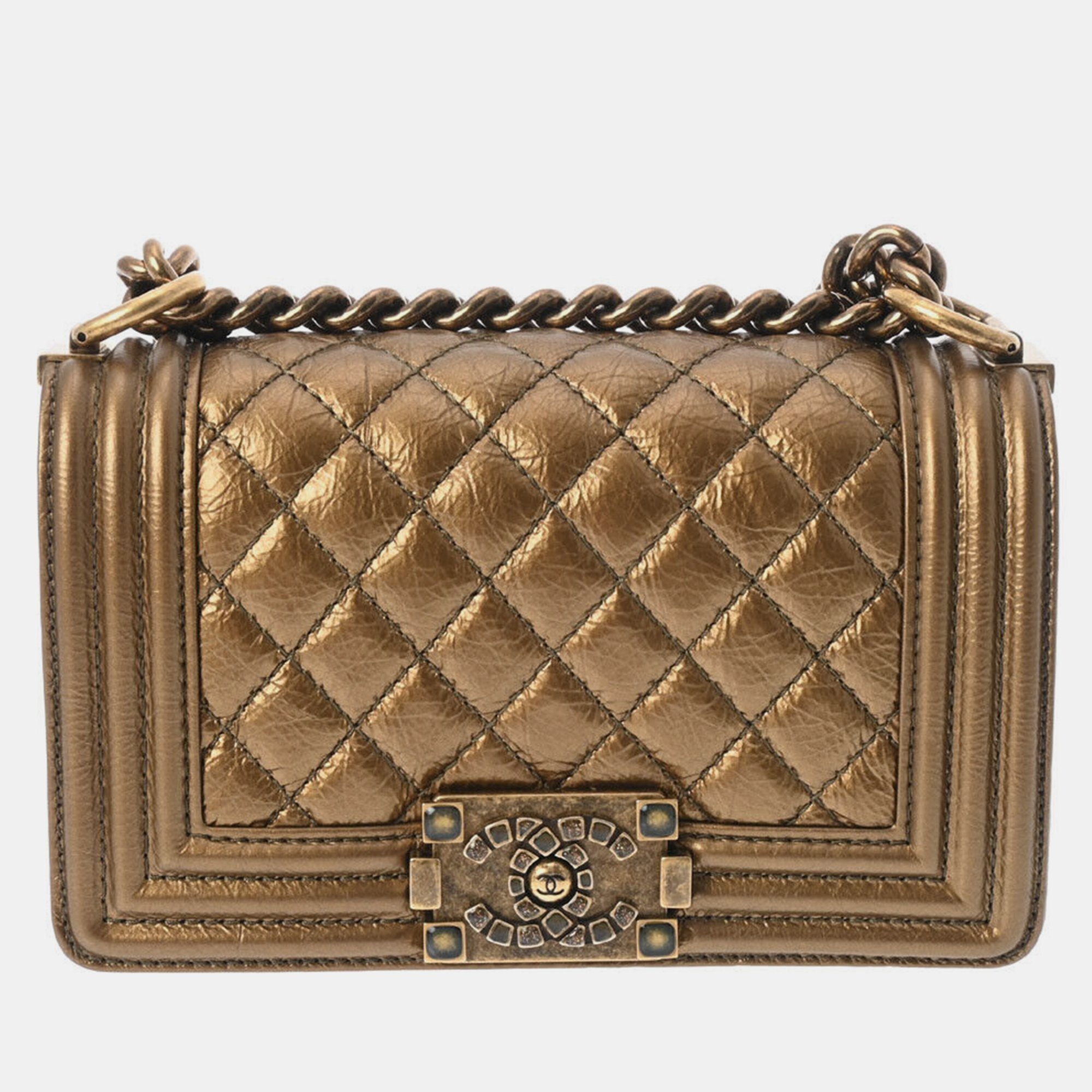 Chanel gold leather boy shoulder bag