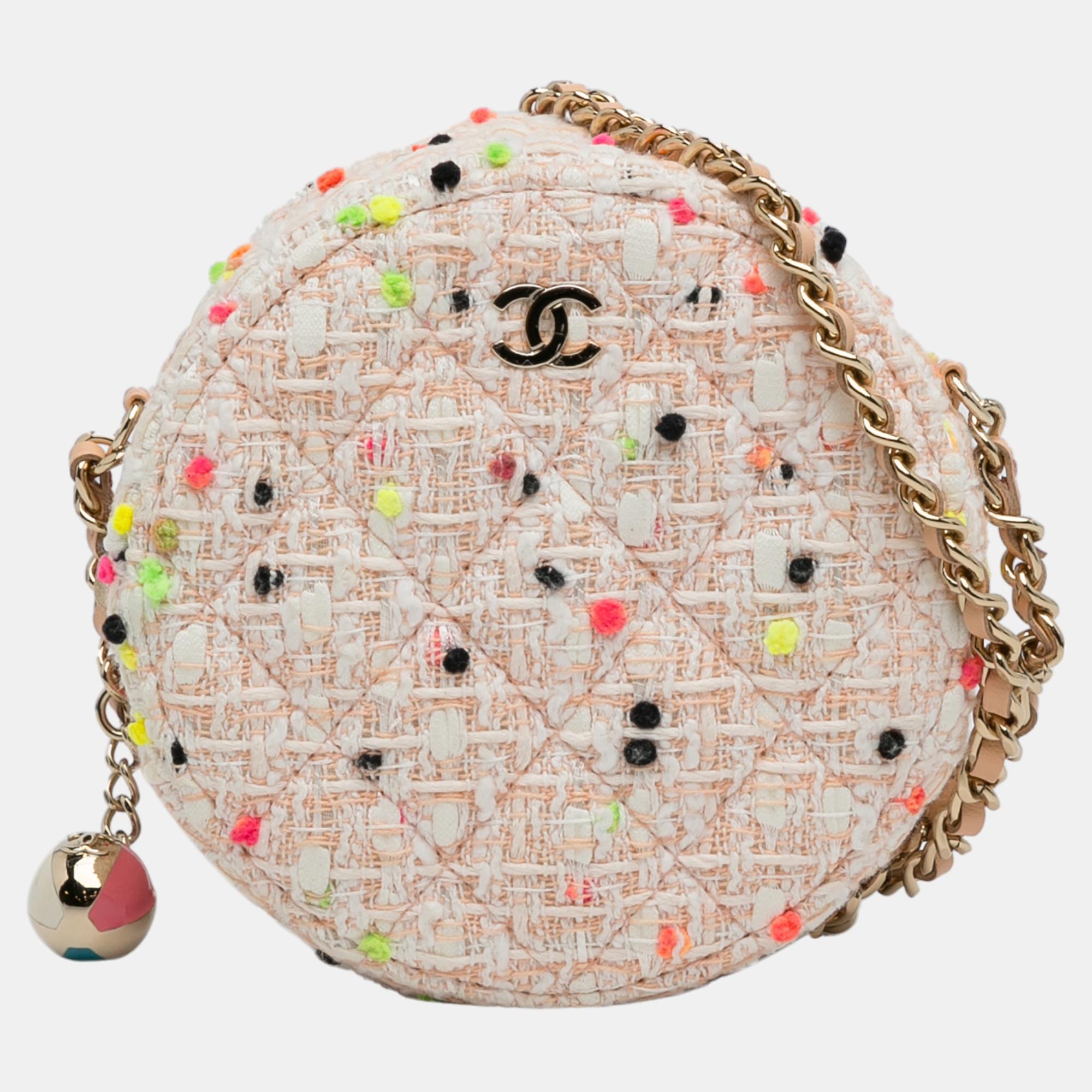 Chanel multicolor cc round tweed crossbody bag