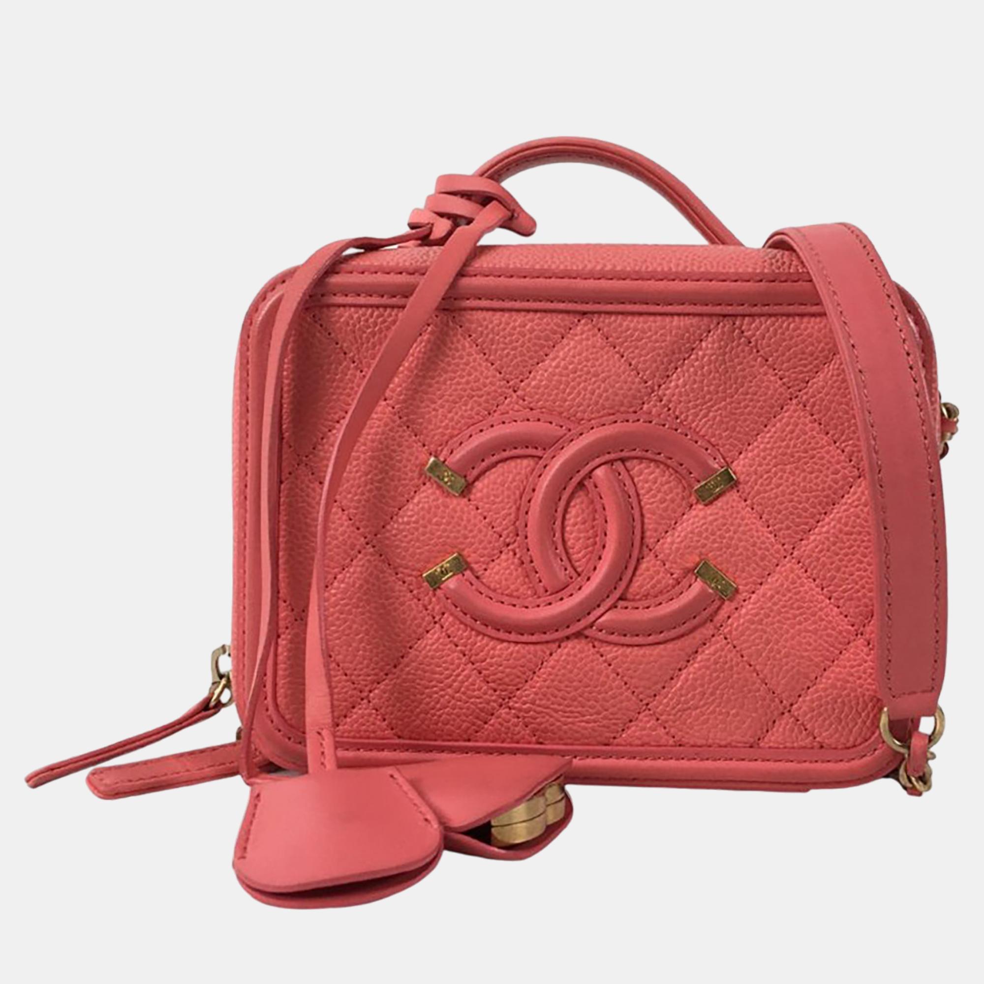 Chanel pink small caviar cc filigree vanity bag