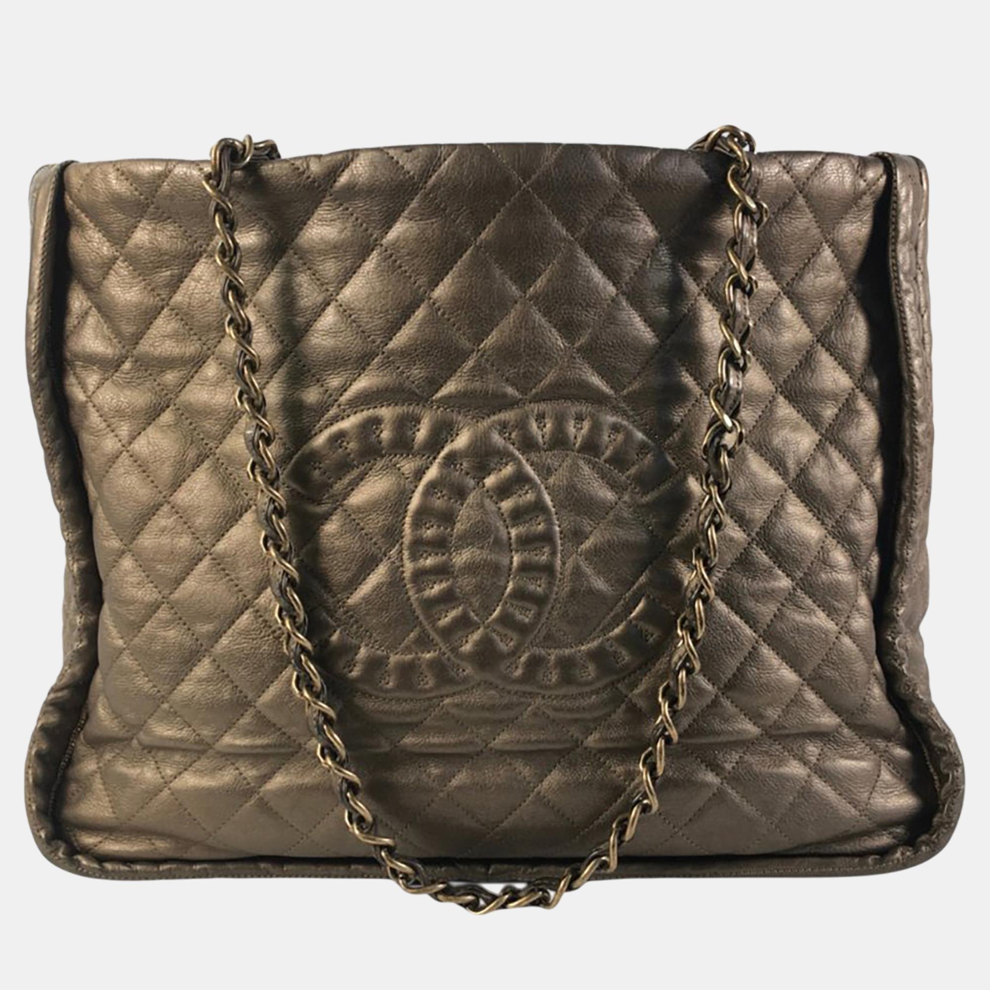 Chanel brown cc quilted calfskin istanbul tote