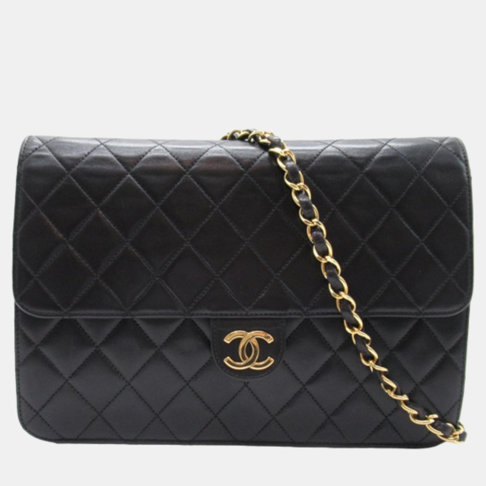 Chanel black leather medium classic single flap bag