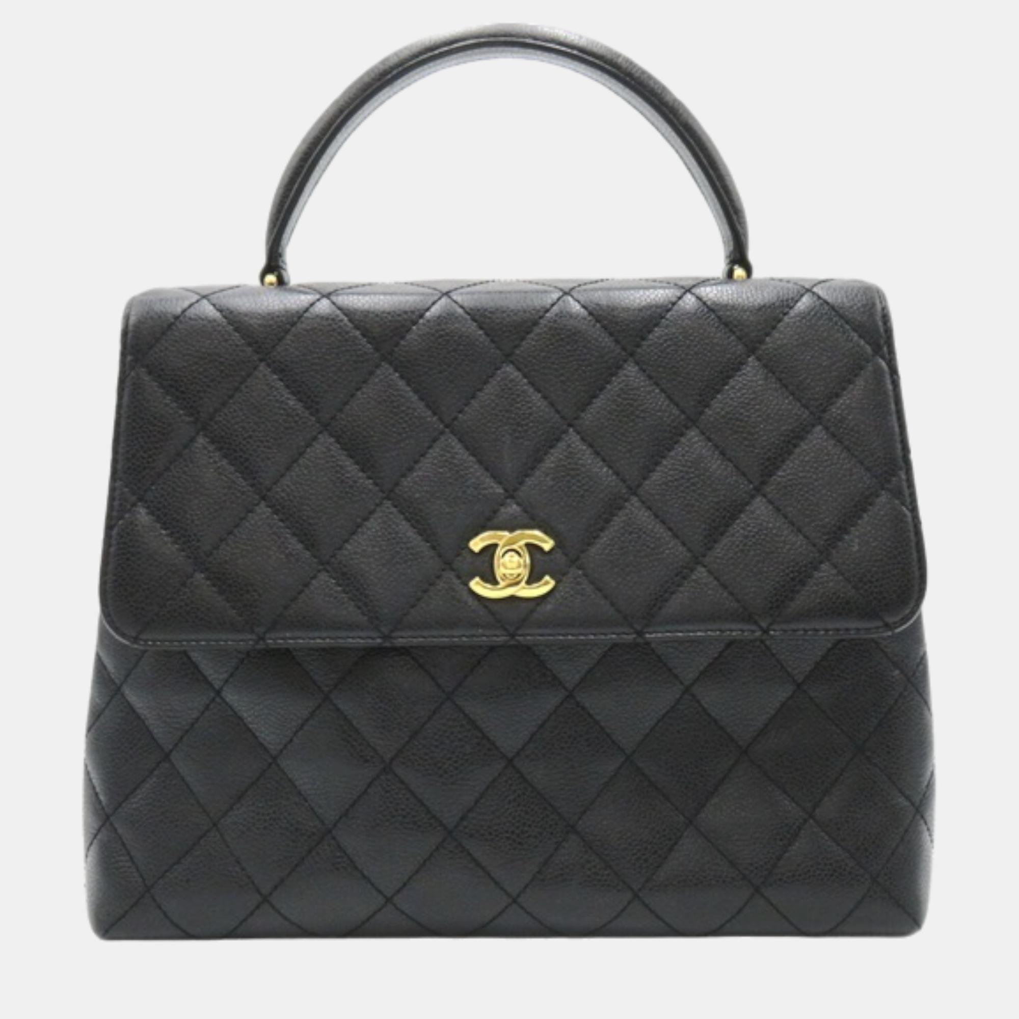 Chanel black leather cc caviar kelly handbag