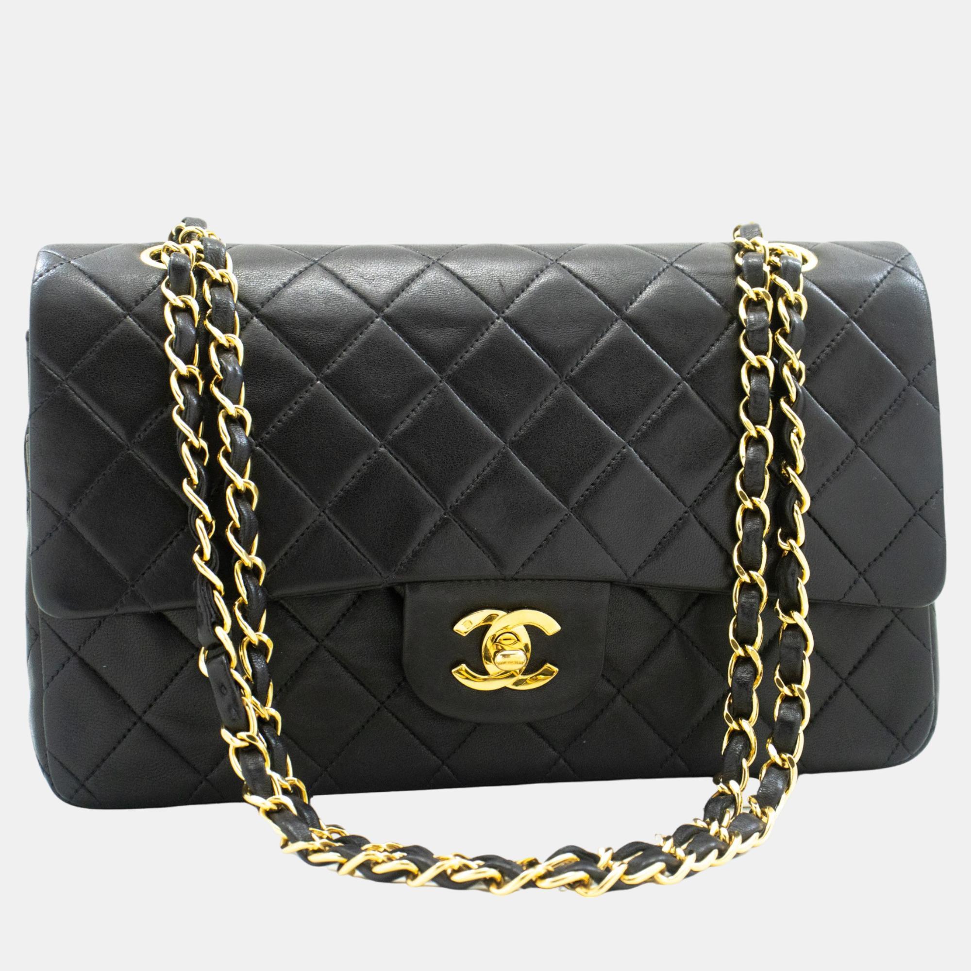 Chanel black leather  classic double flap shoulder bag