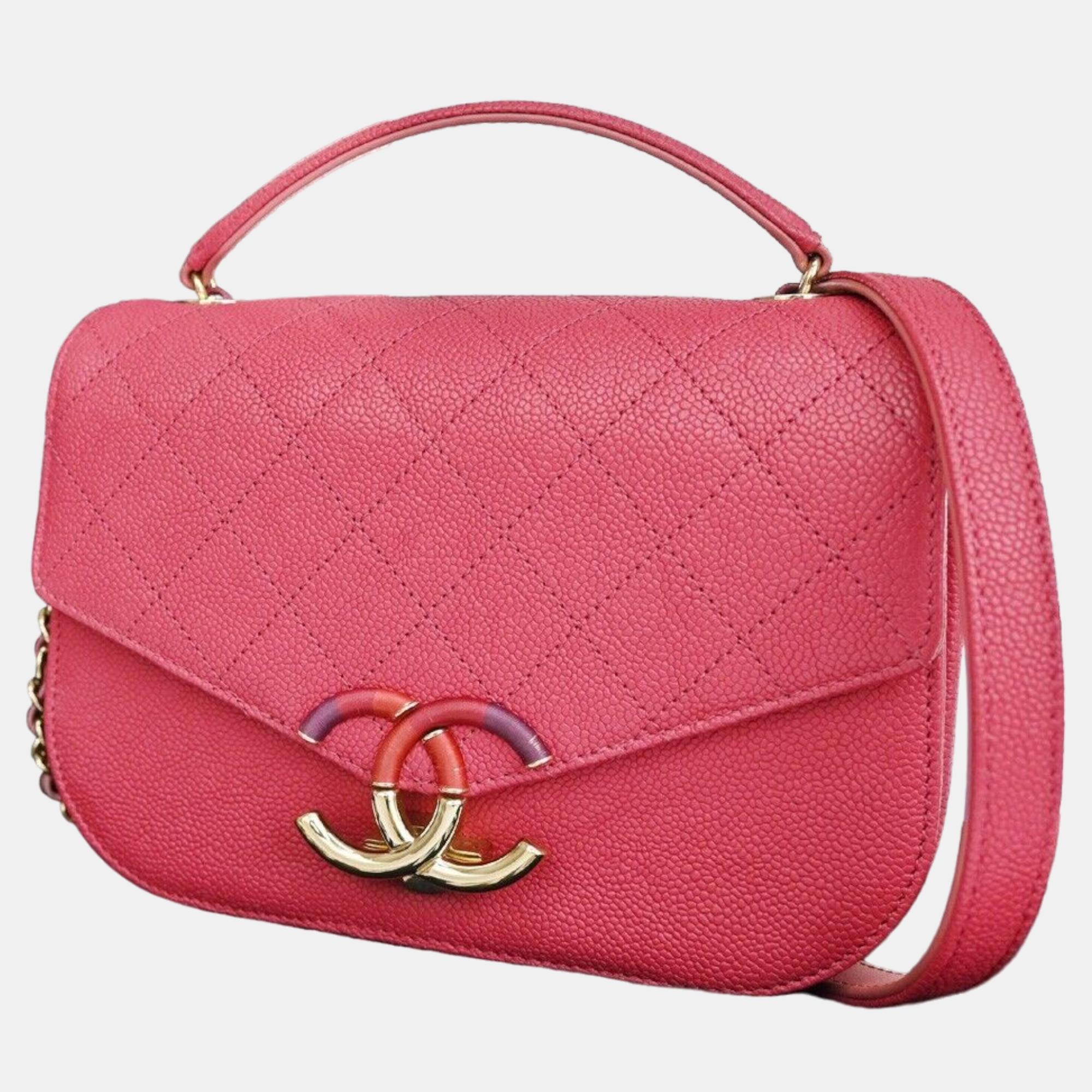 Chanel pink medium calfskin cuba flap shoulder bag