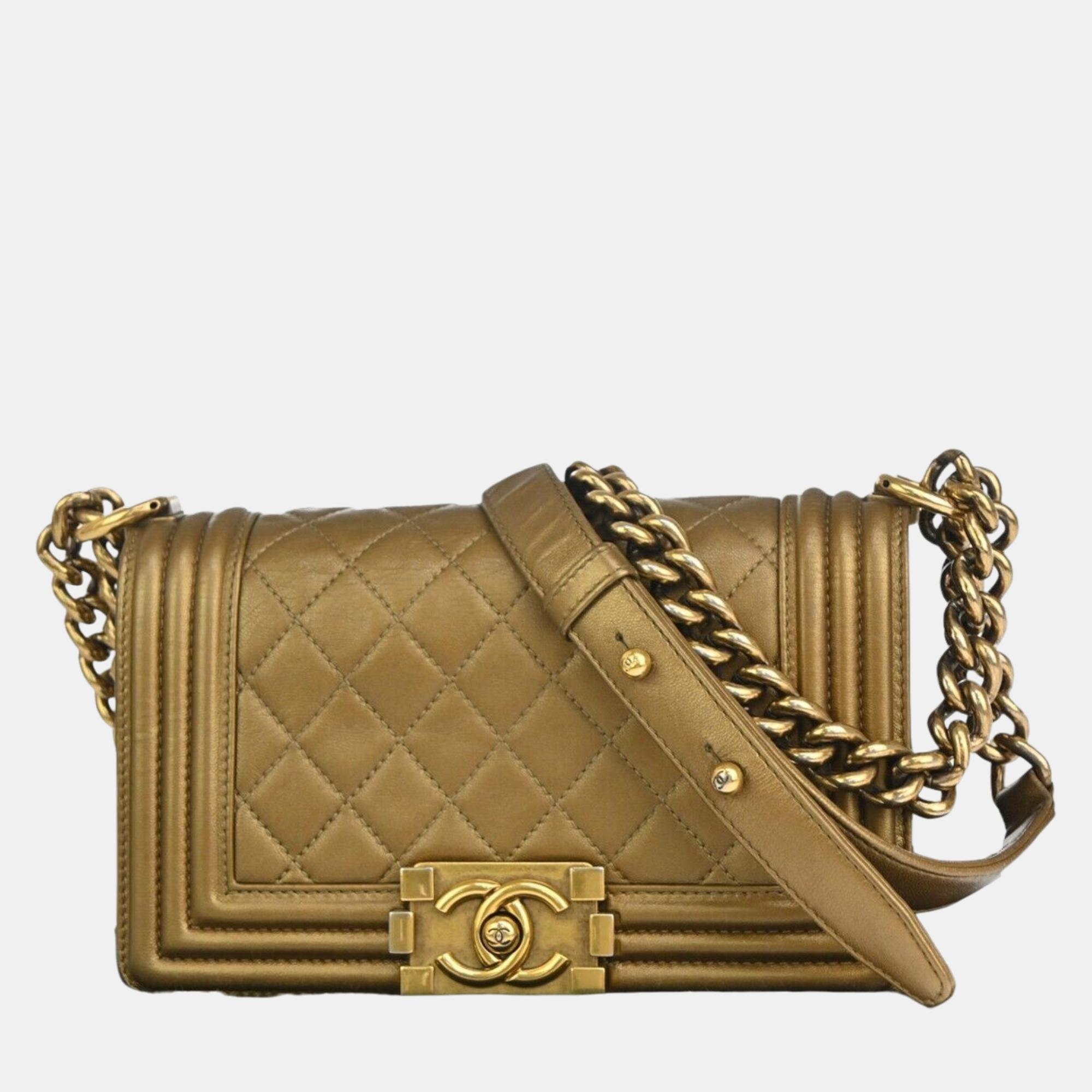 Chanel gold leather small boy shoulder bag