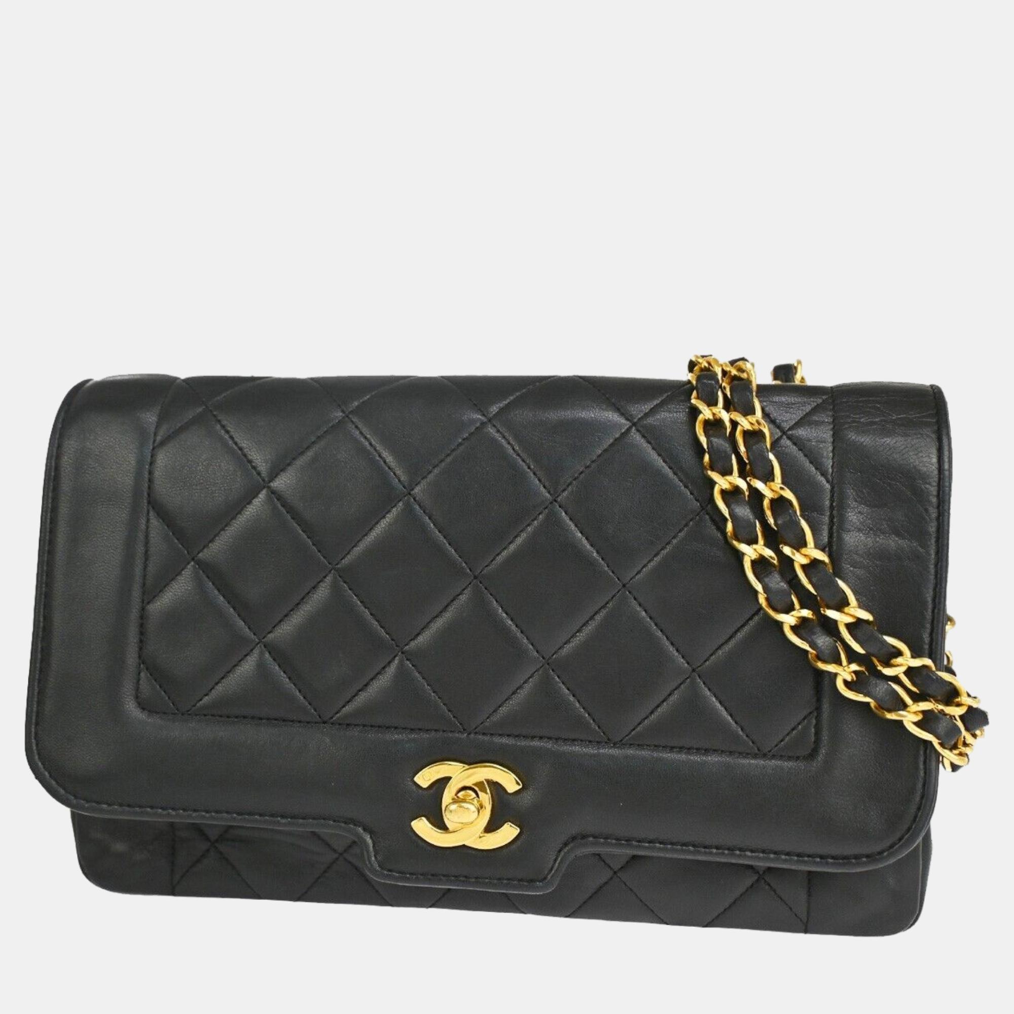 Chanel black leather diana shoulder bag