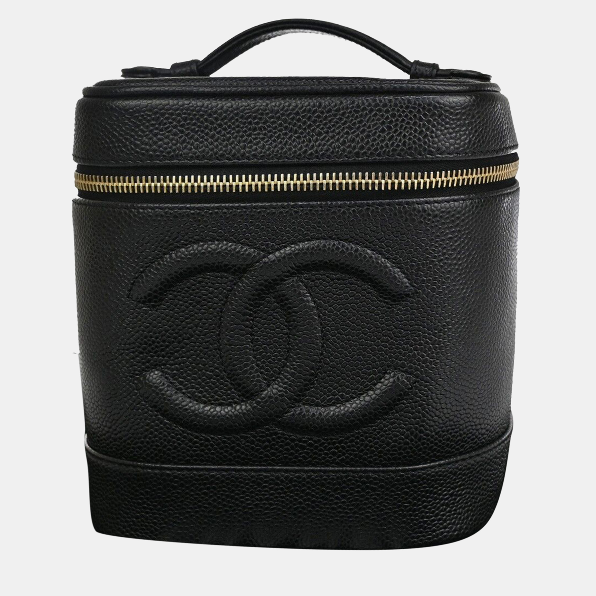 Chanel black leather vanity clutch