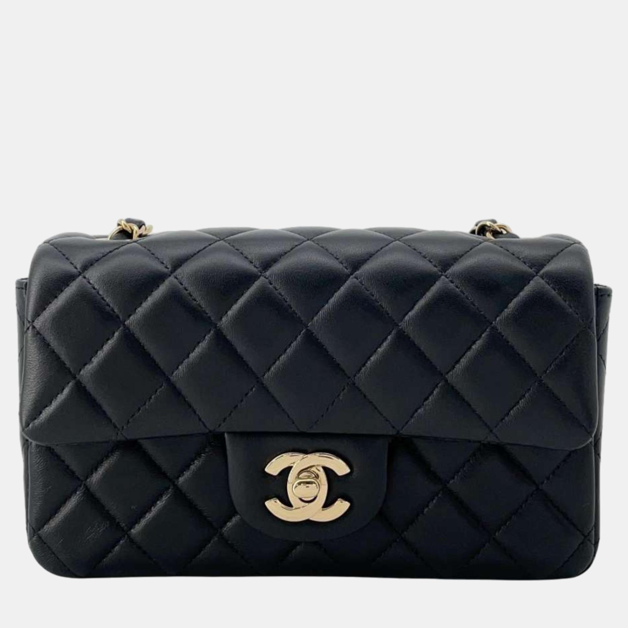 Chanel black leather classic flap mini bag