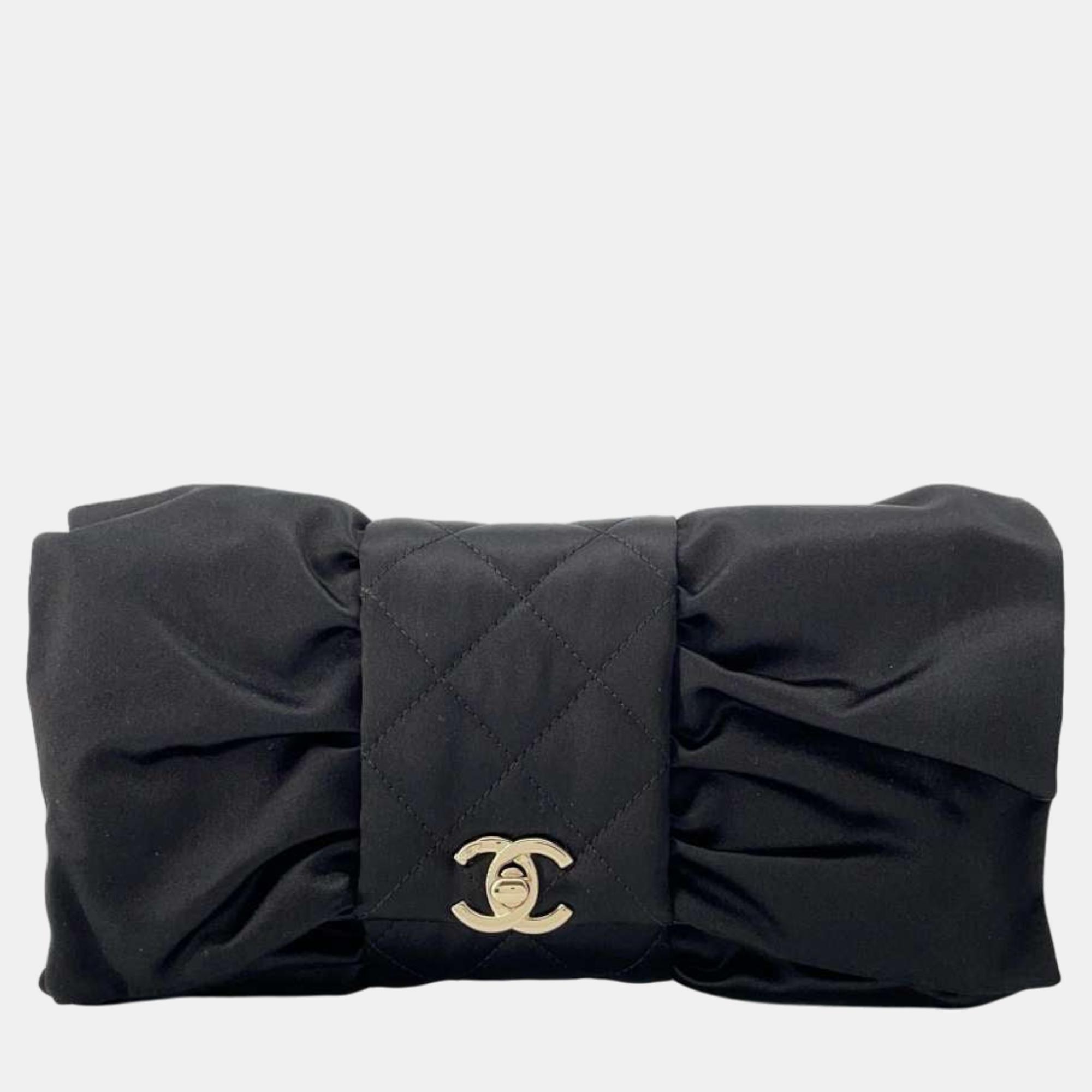 Chanel black satin chain shoulder bag