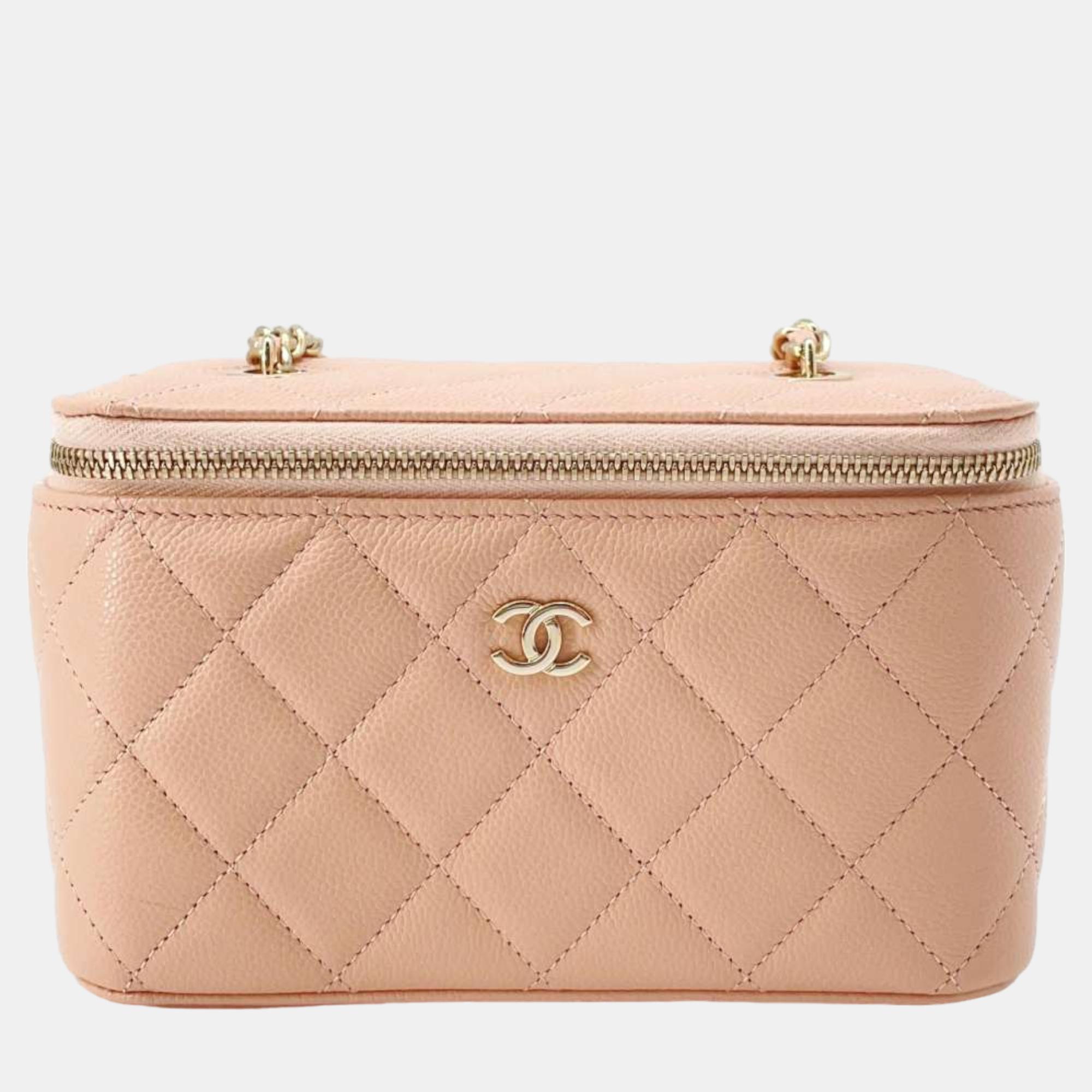 Chanel pink caviar leather chain vanity bag