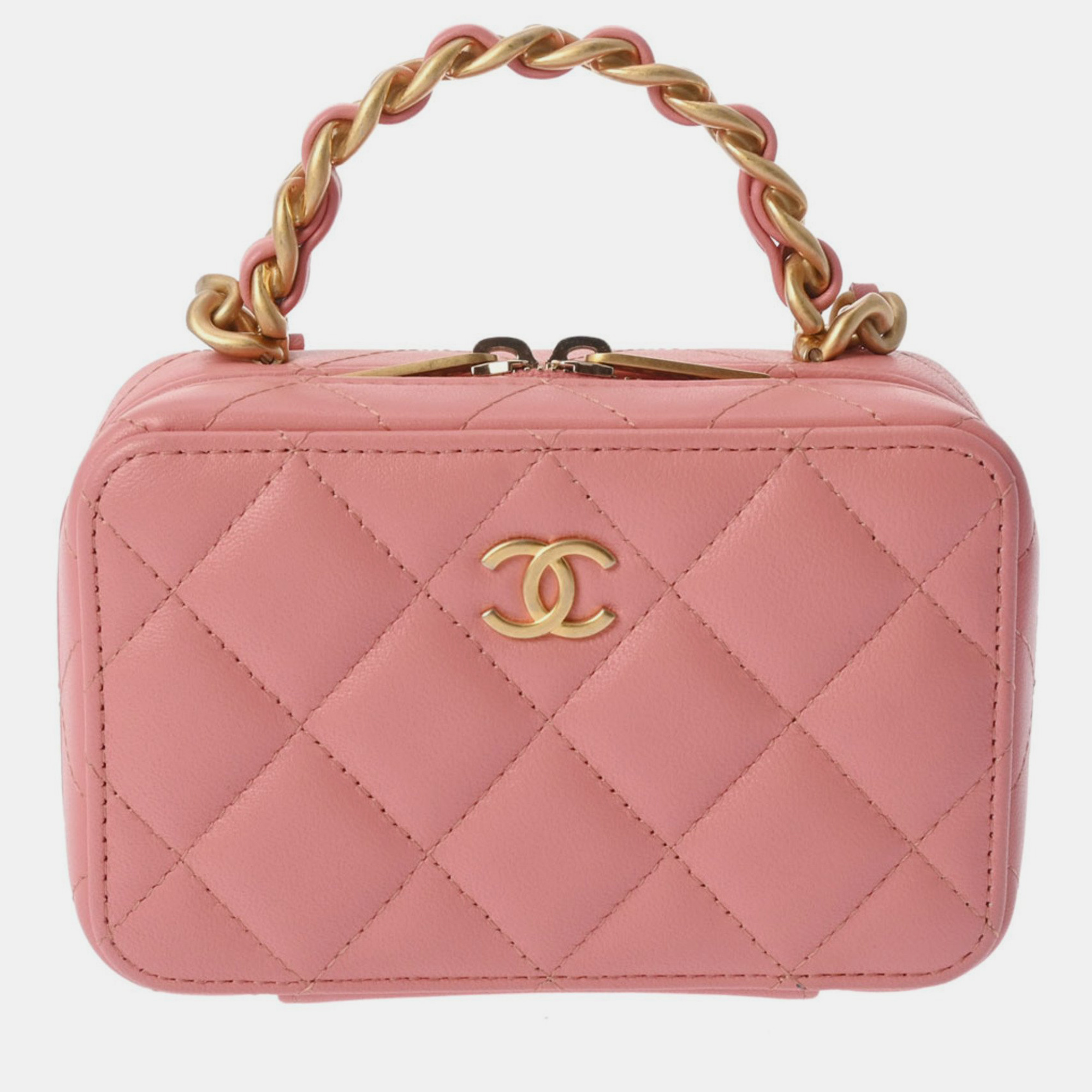 Chanel pink quilted lambskin top handle camera case bag