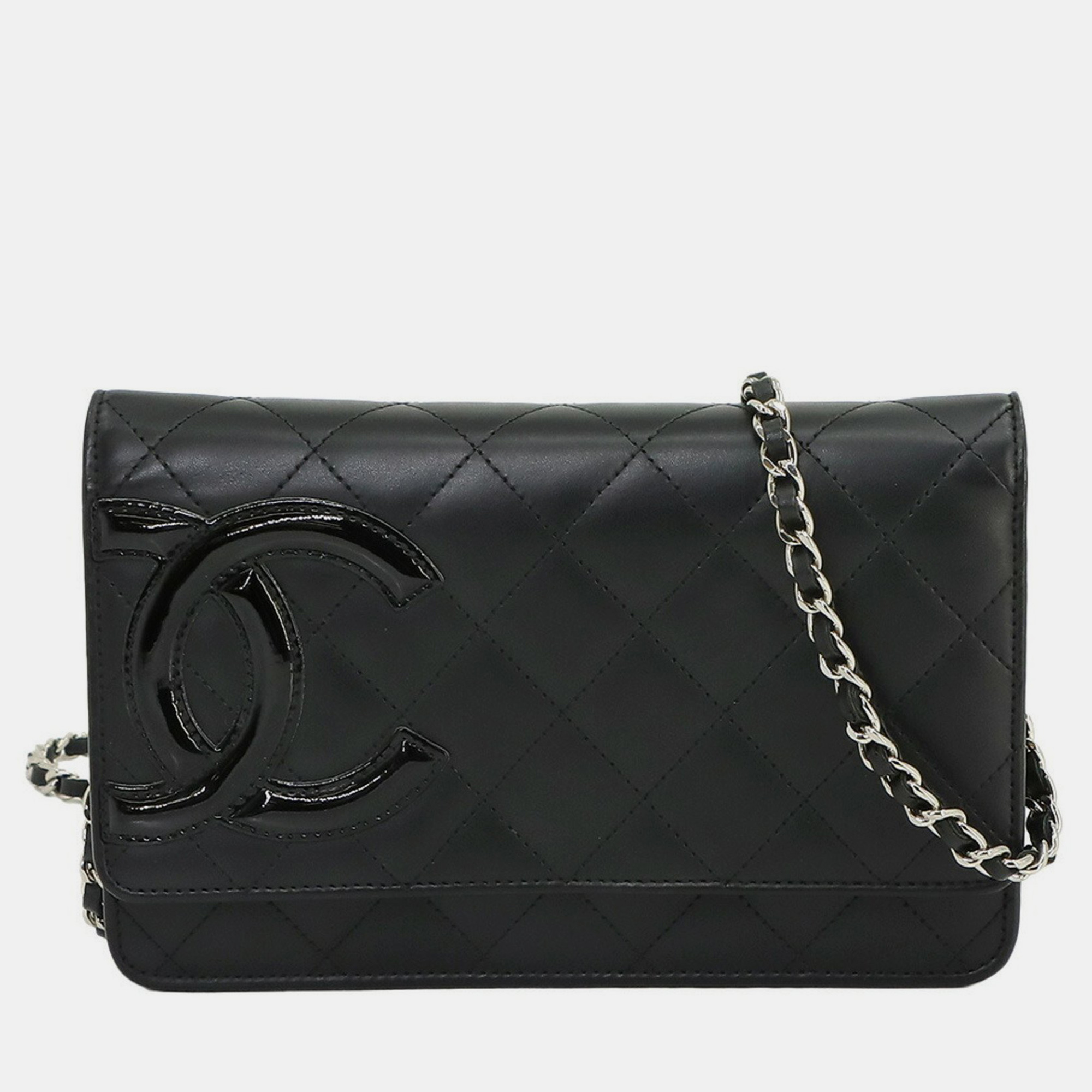 Chanel black quilted leather cambon wallet on chain
