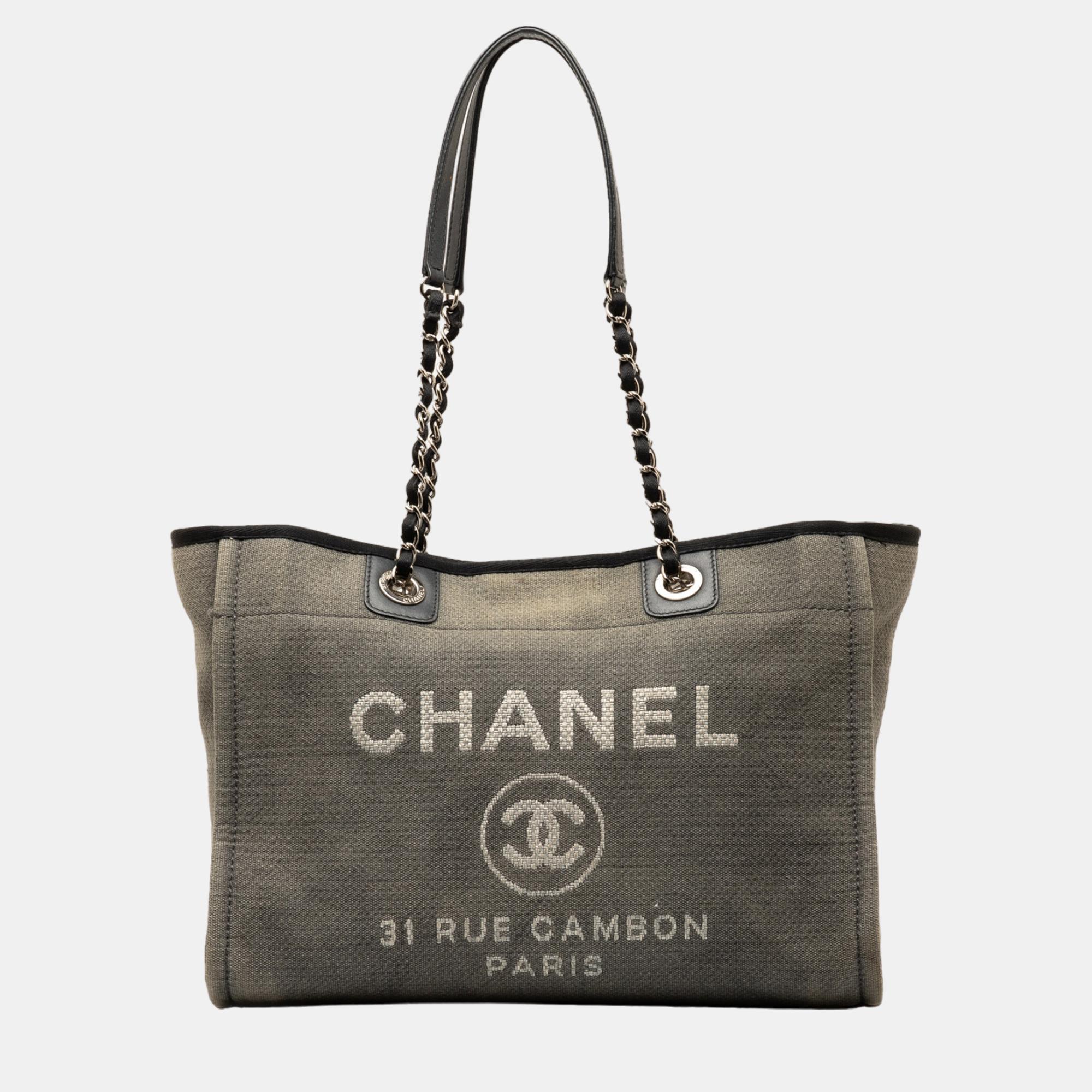 Chanel grey small canvas deauville tote