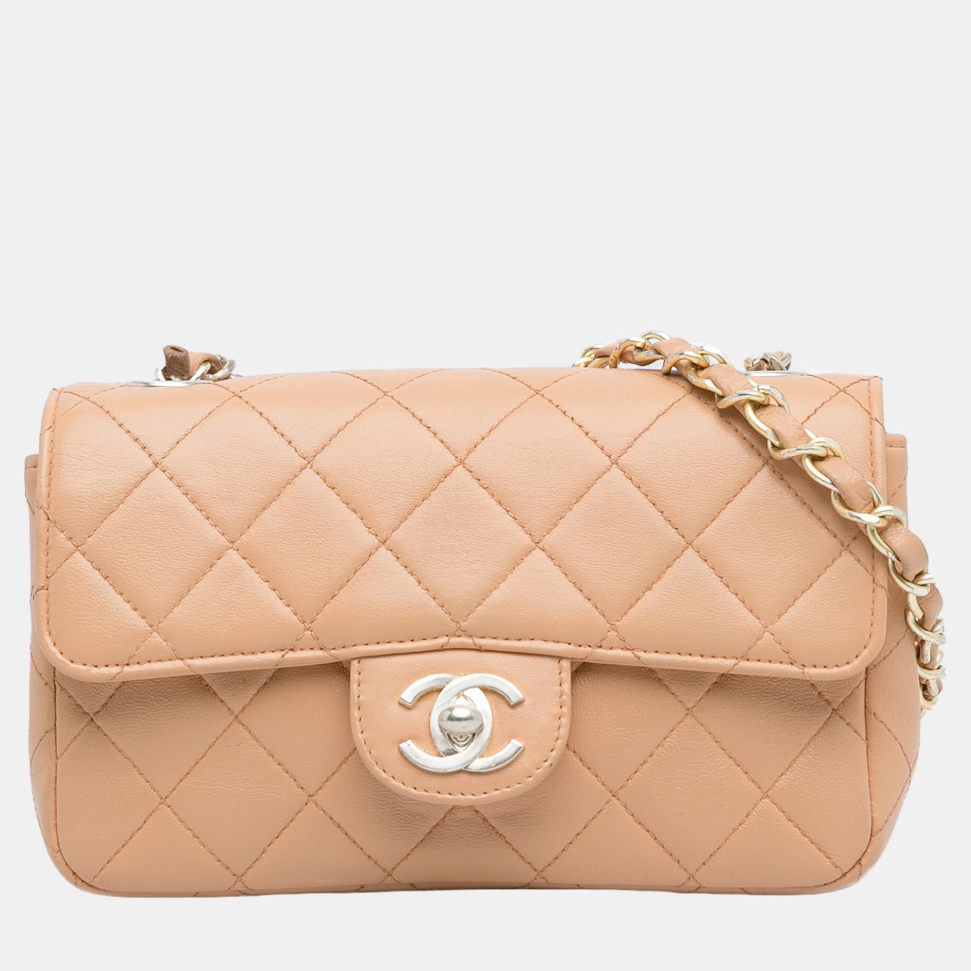 Chanel beige mini classic rectangular flap bag