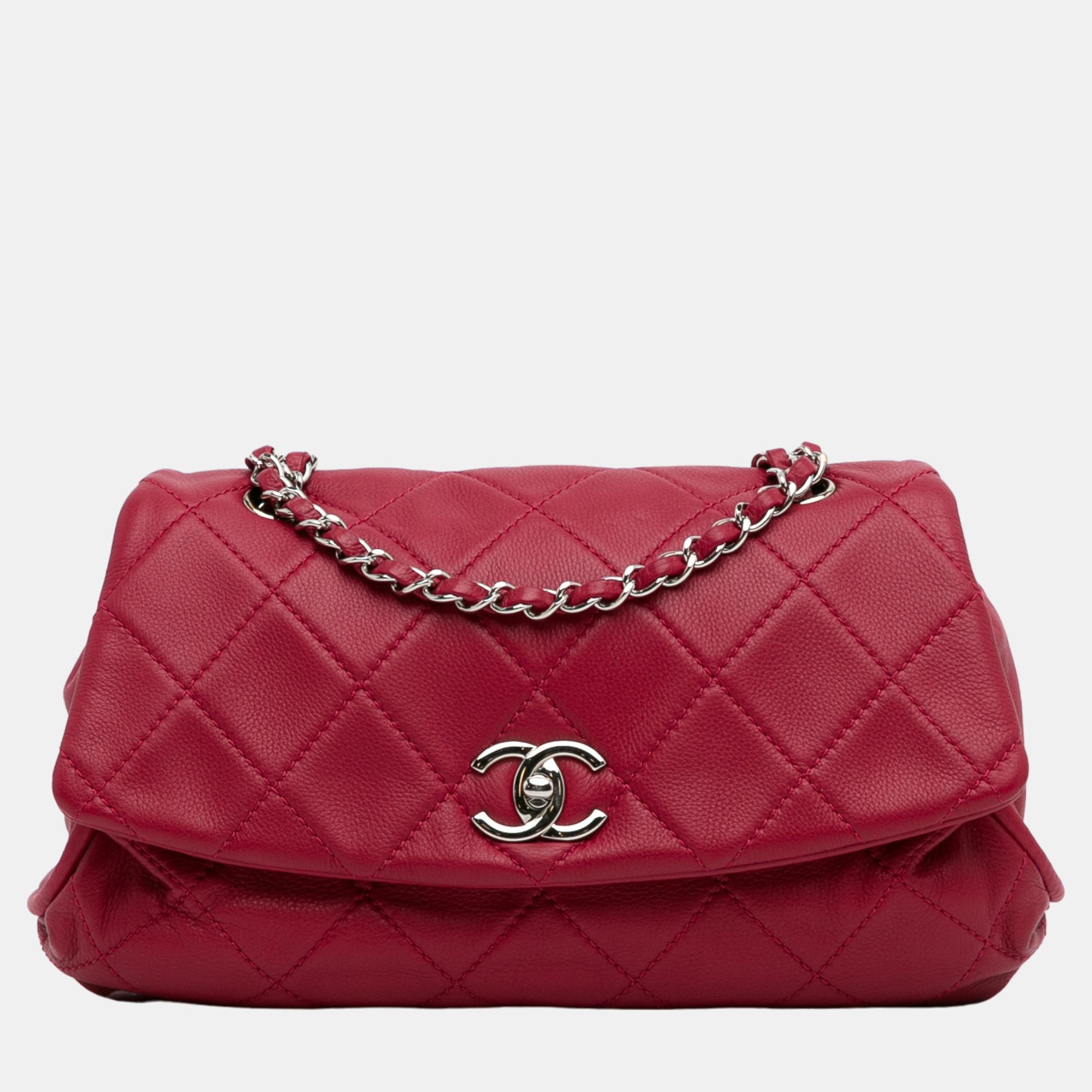Chanel red quilted calfskin curvy flap