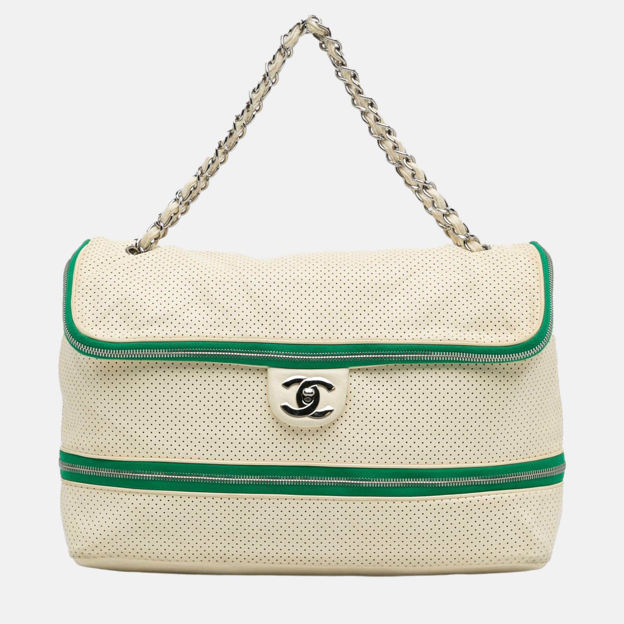 Chanel white perforated expandable shoulder bag