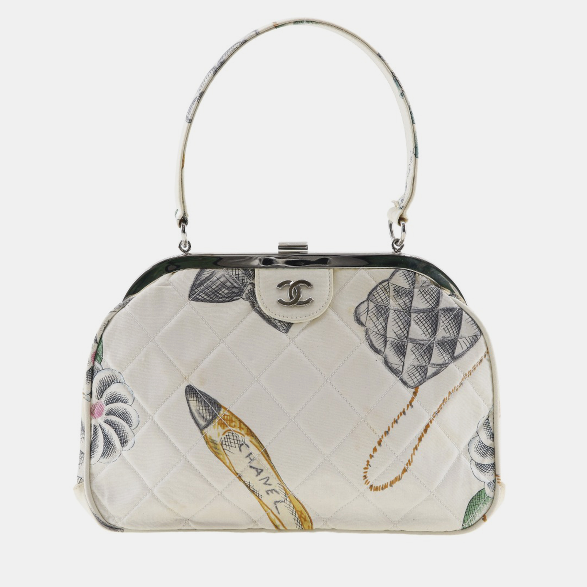 Chanel white quilted canvas maguchi handbag