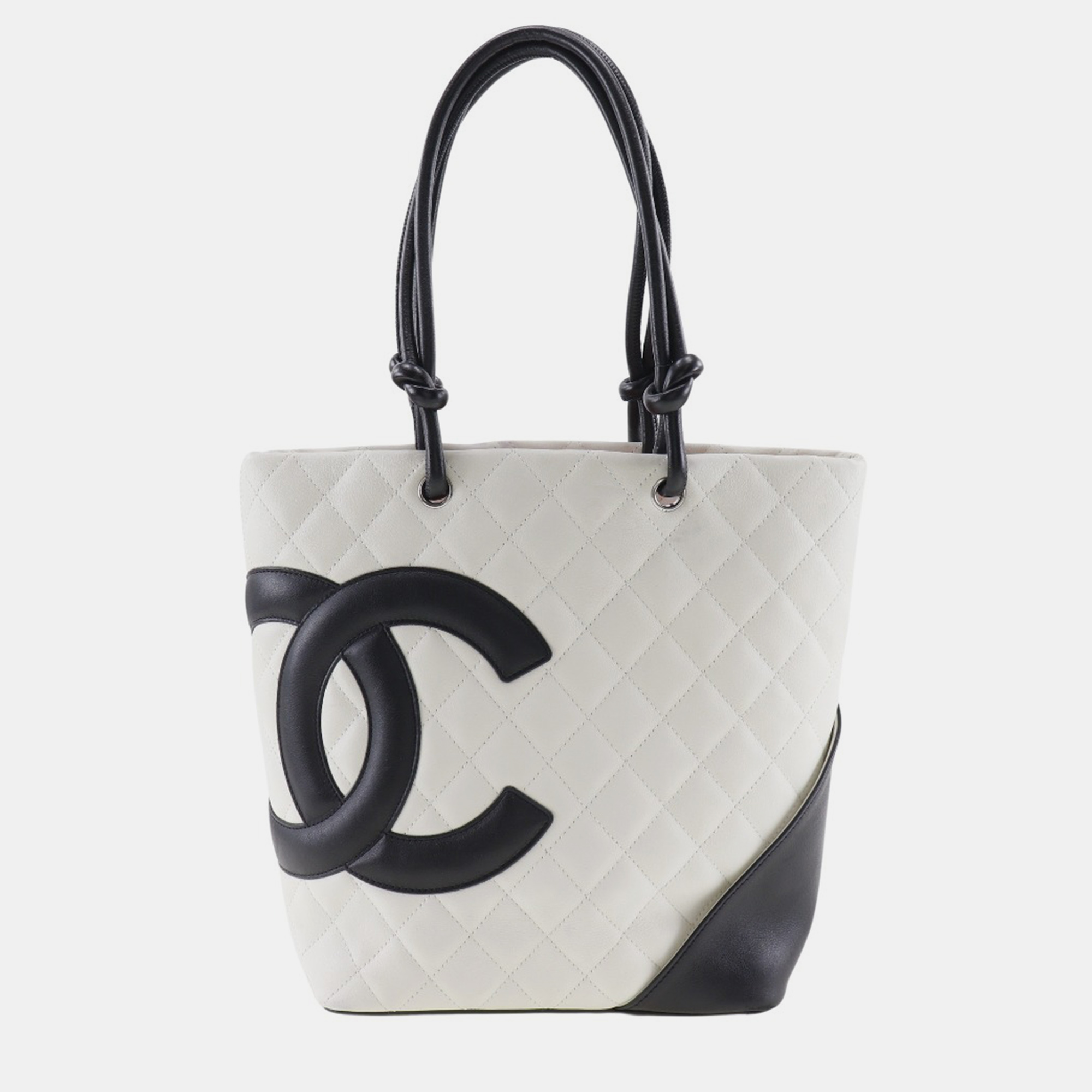 Chanel white/black leather small cambon ligne tote bag