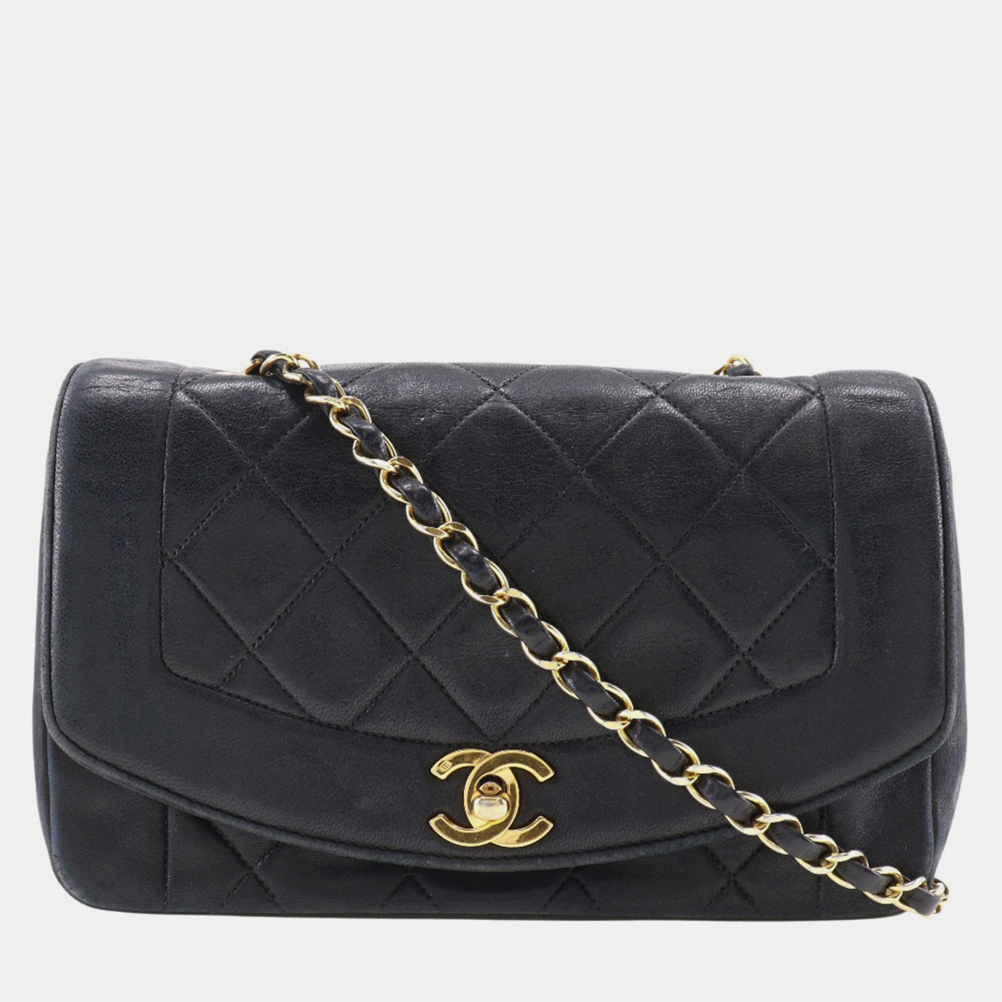 Chanel black leather diana flap shoulder bag