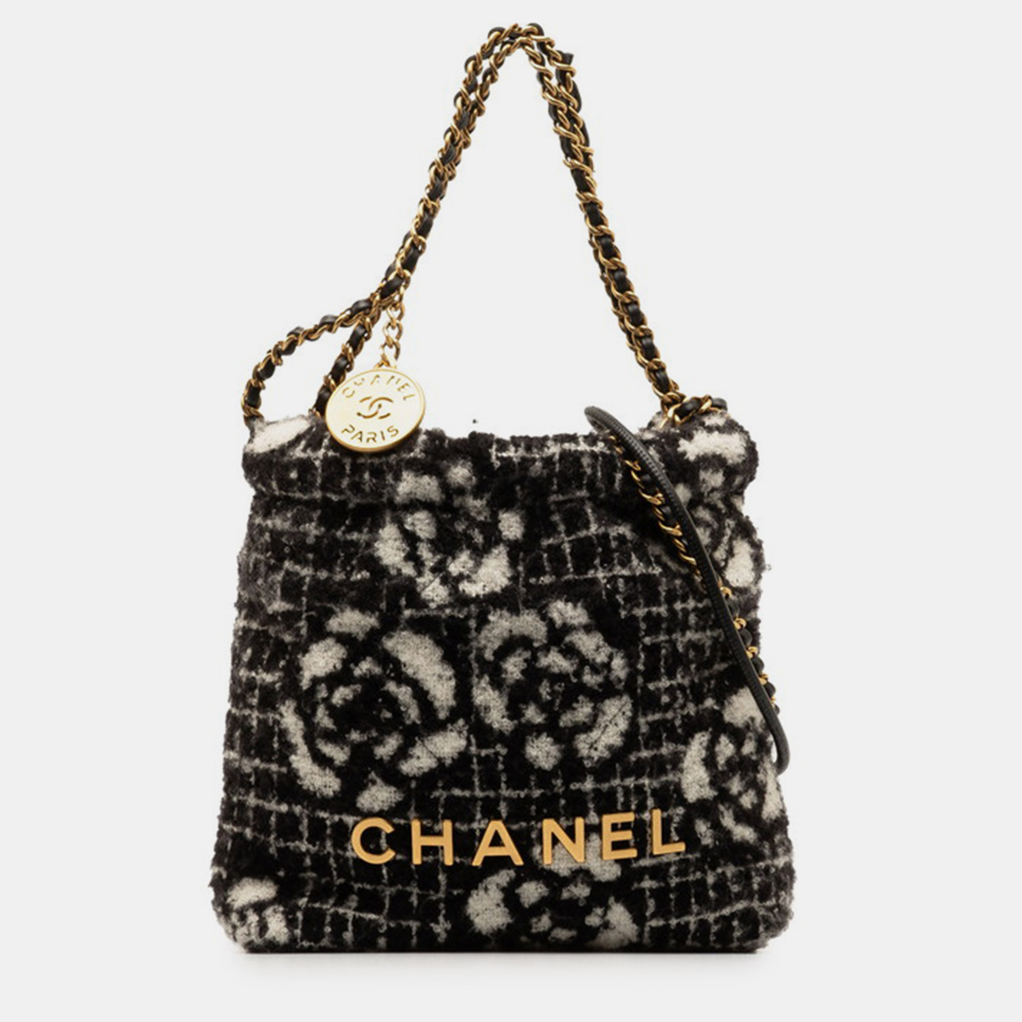Chanel black cotton camellia chanel 22 hobo bag