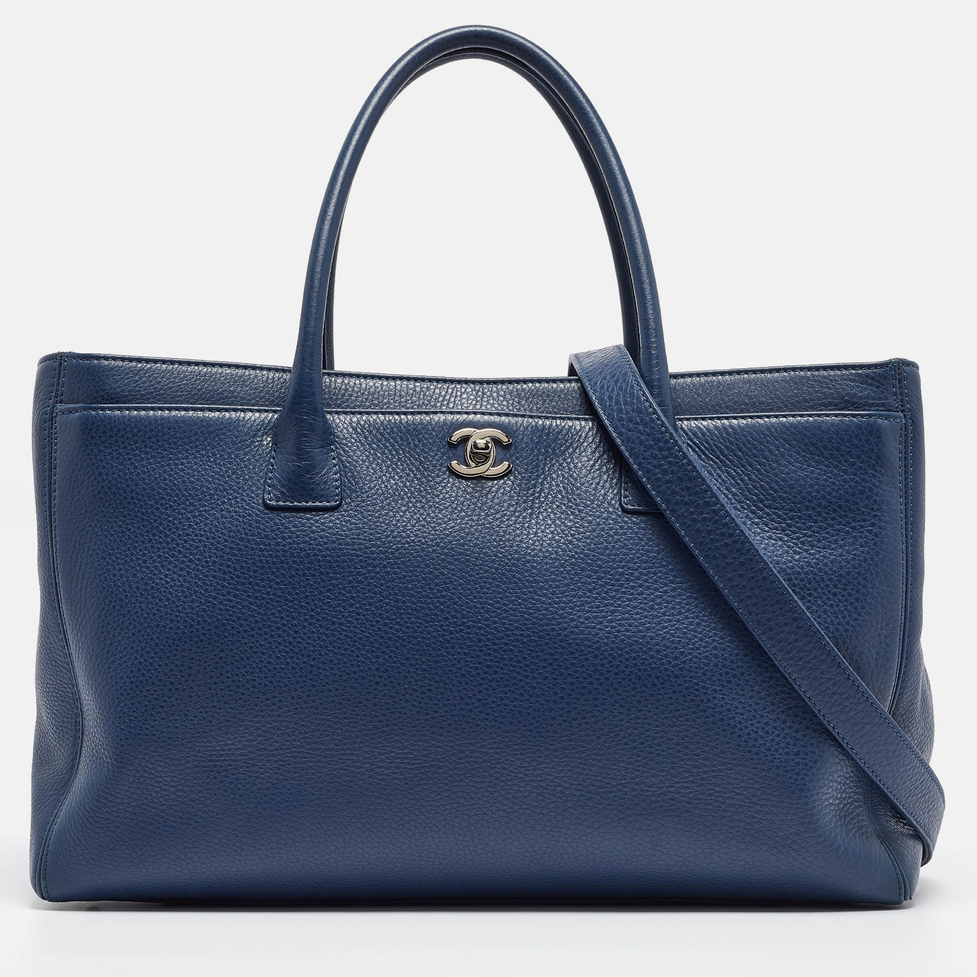 Chanel blue leather cerf executive shopper tote