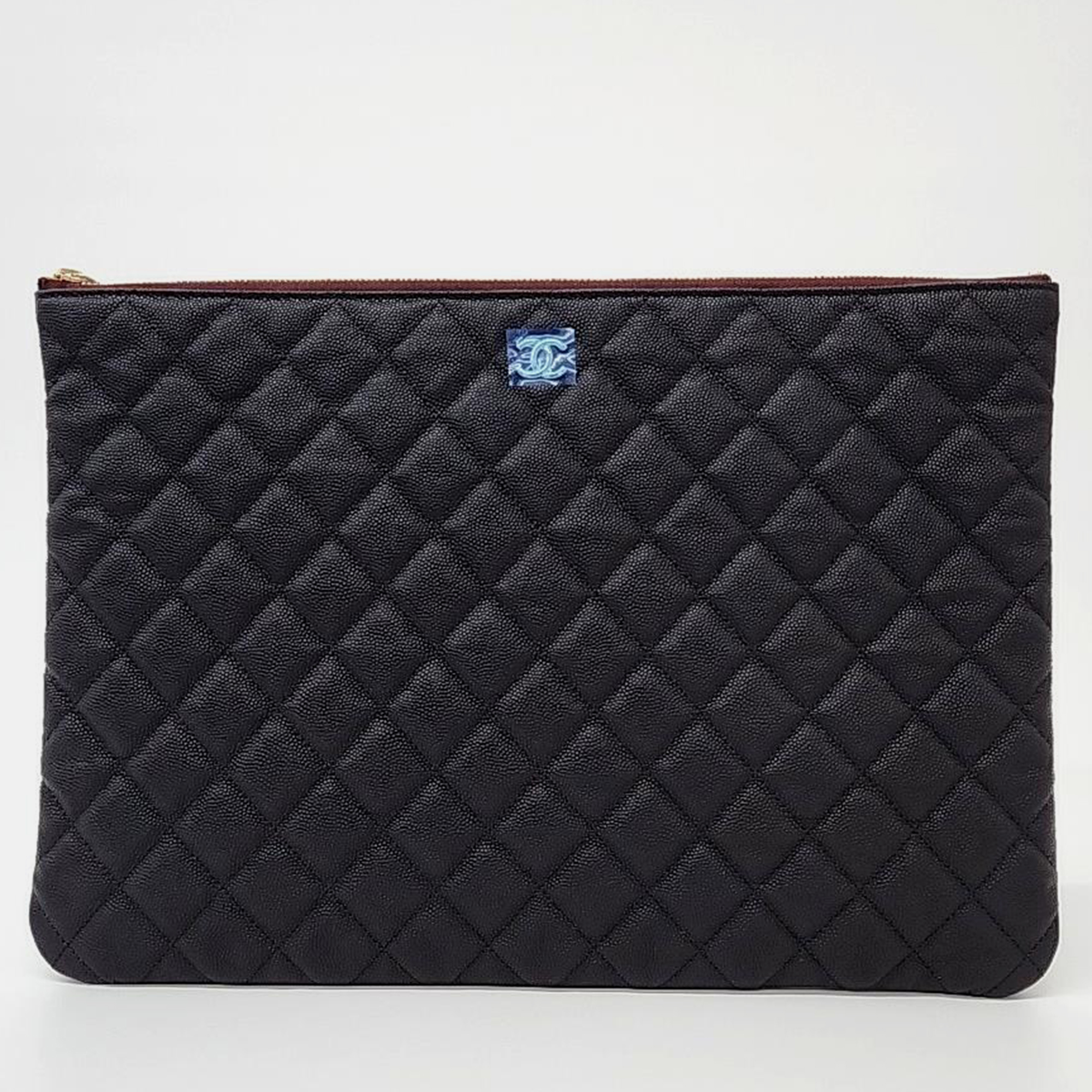 Chanel black caviar leather large clutch bag