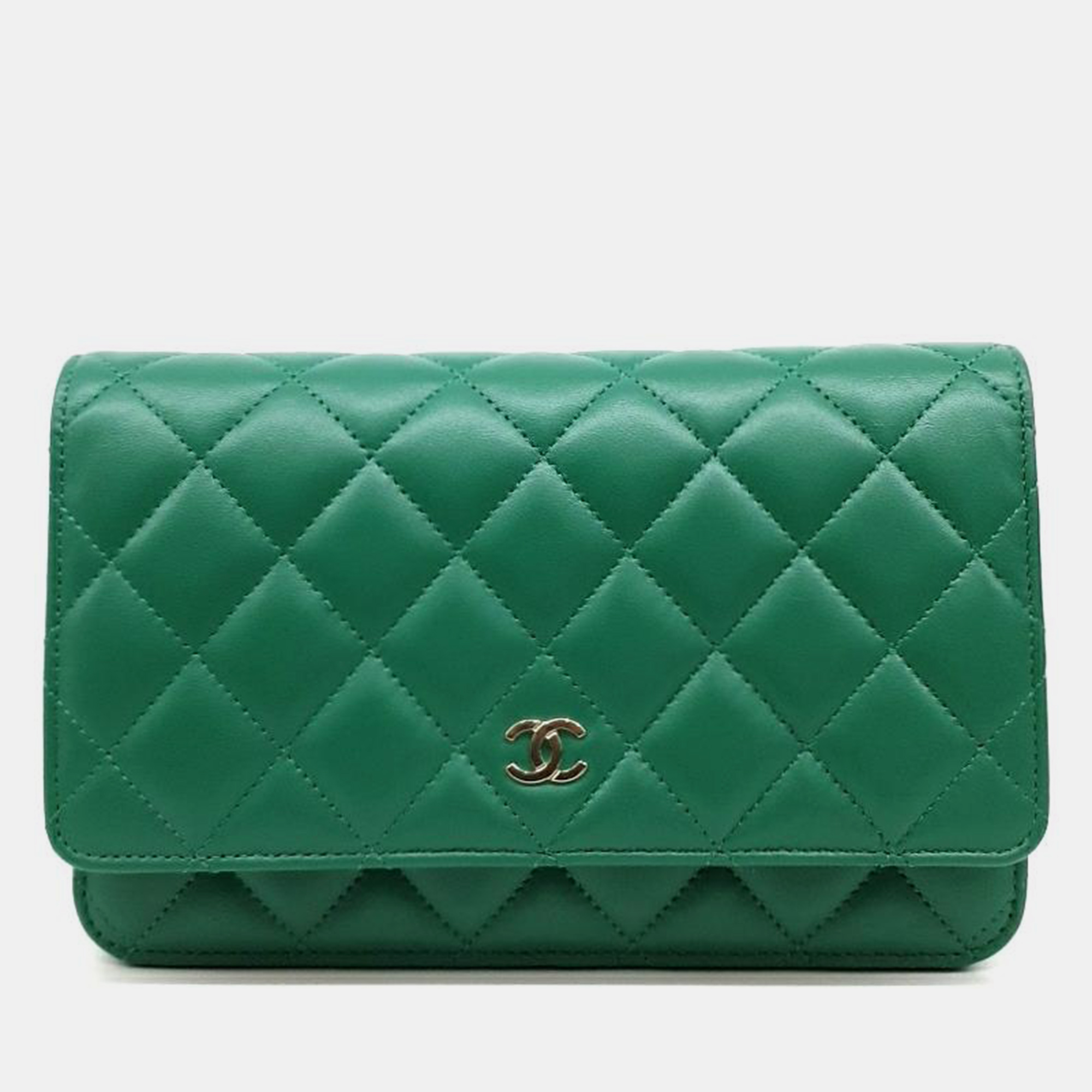 Chanel green lamskin woc mini crossbody bag