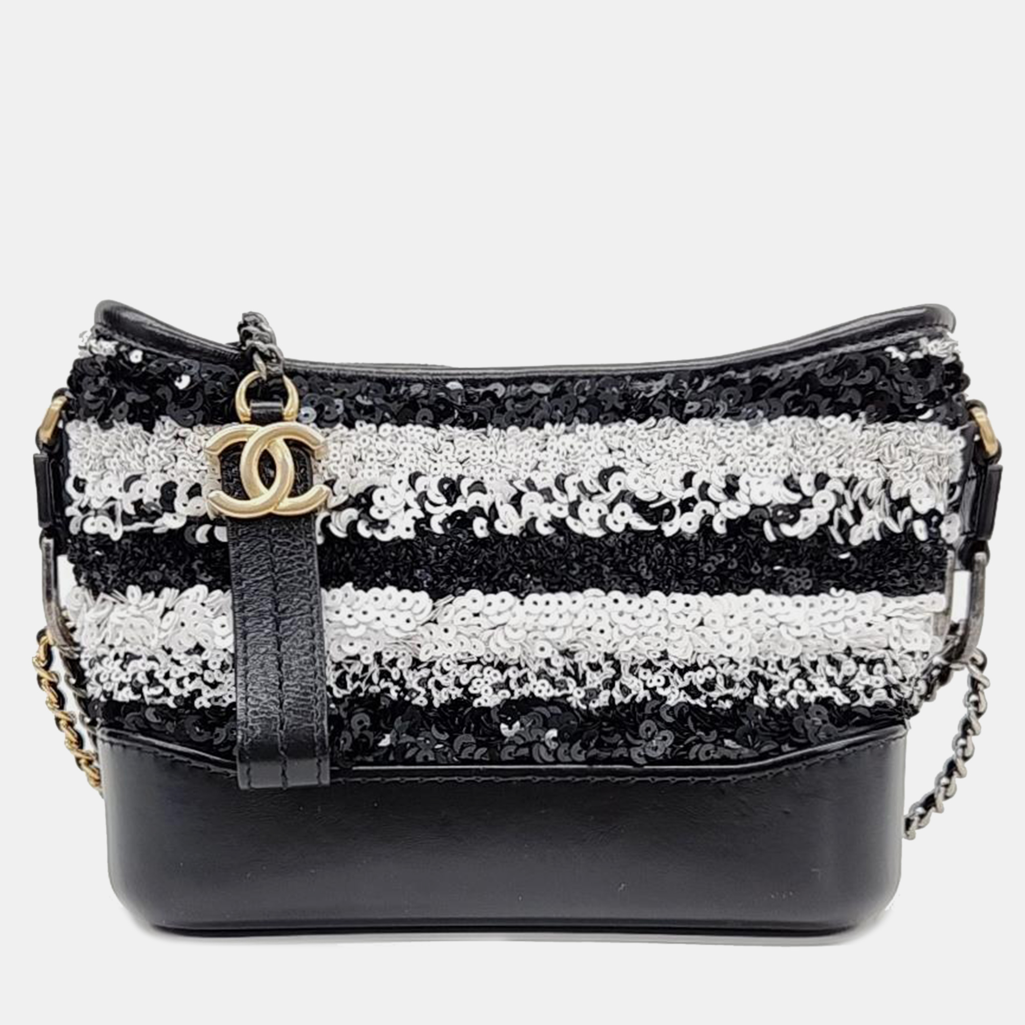 Chanel black/ white spangle gabriel small hobo bag