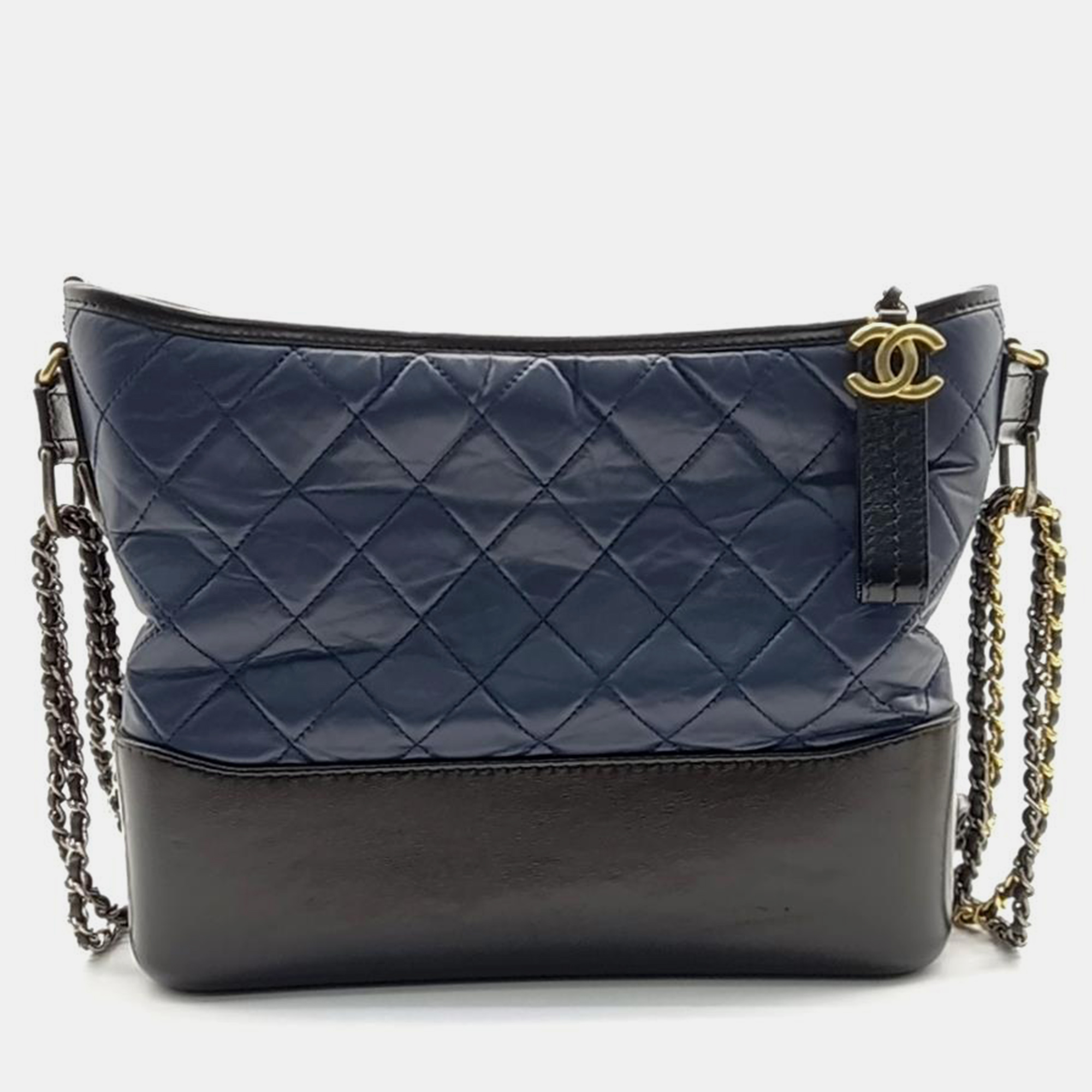 Chanel navy blue and black leather medium gabrielle hobo bag