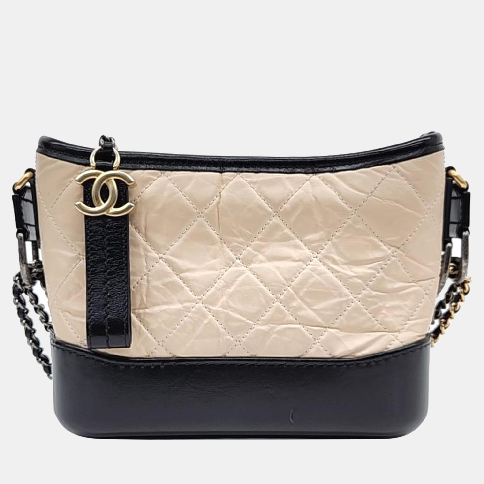 Chanel black/beige leather small gabrielle hobo bag