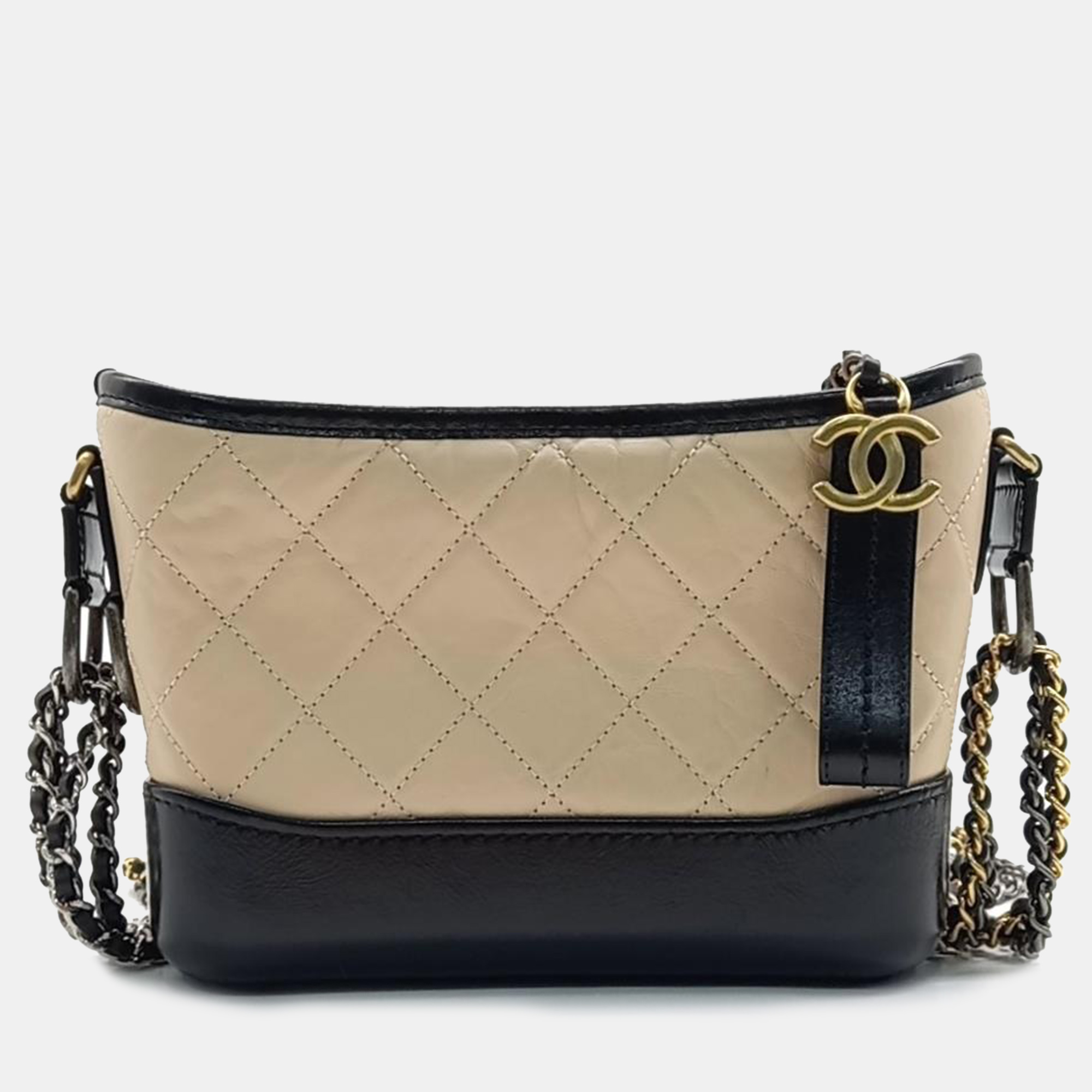 Chanel black/beige leather small gabrielle hobo bag