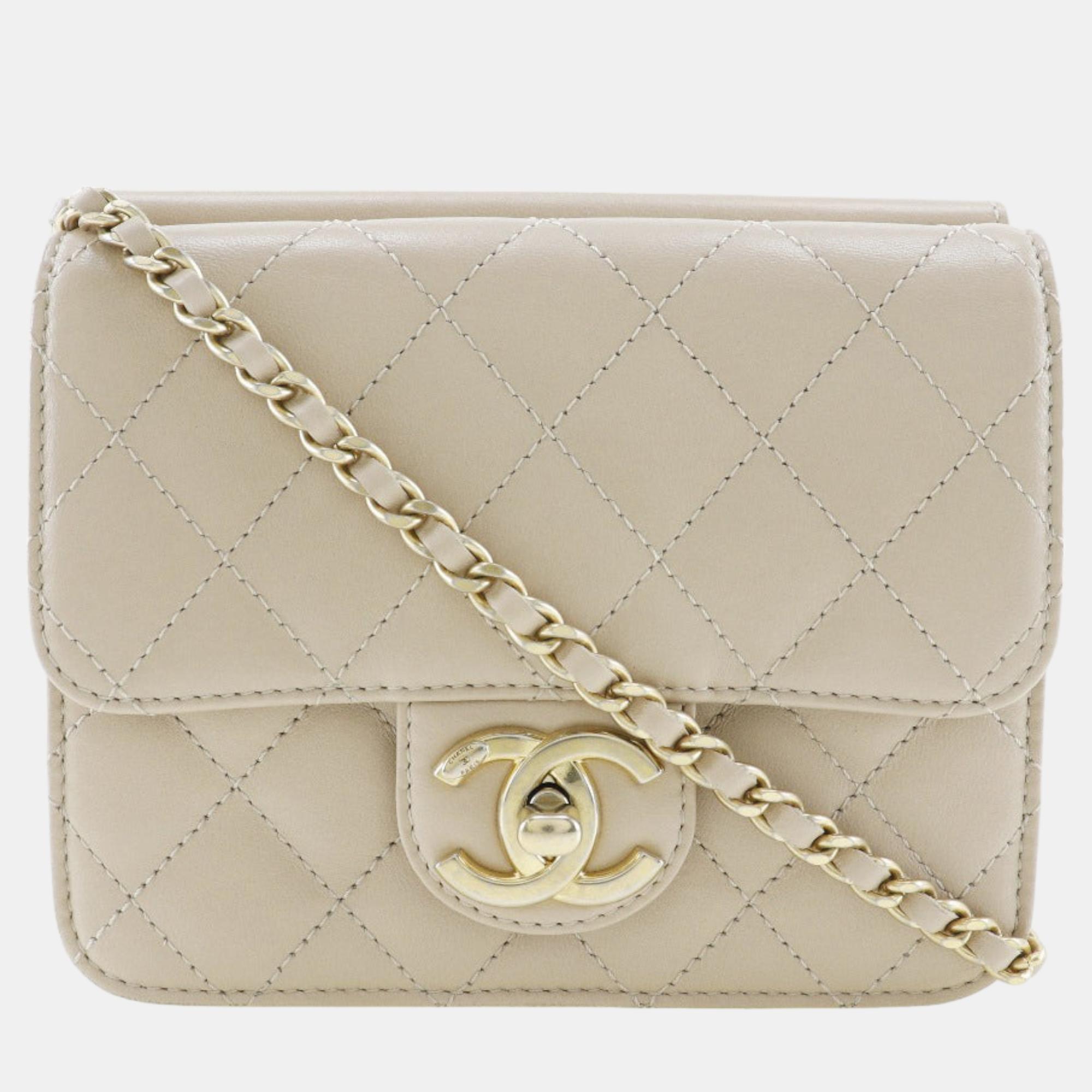 Chanel beige classic mini single flap bag