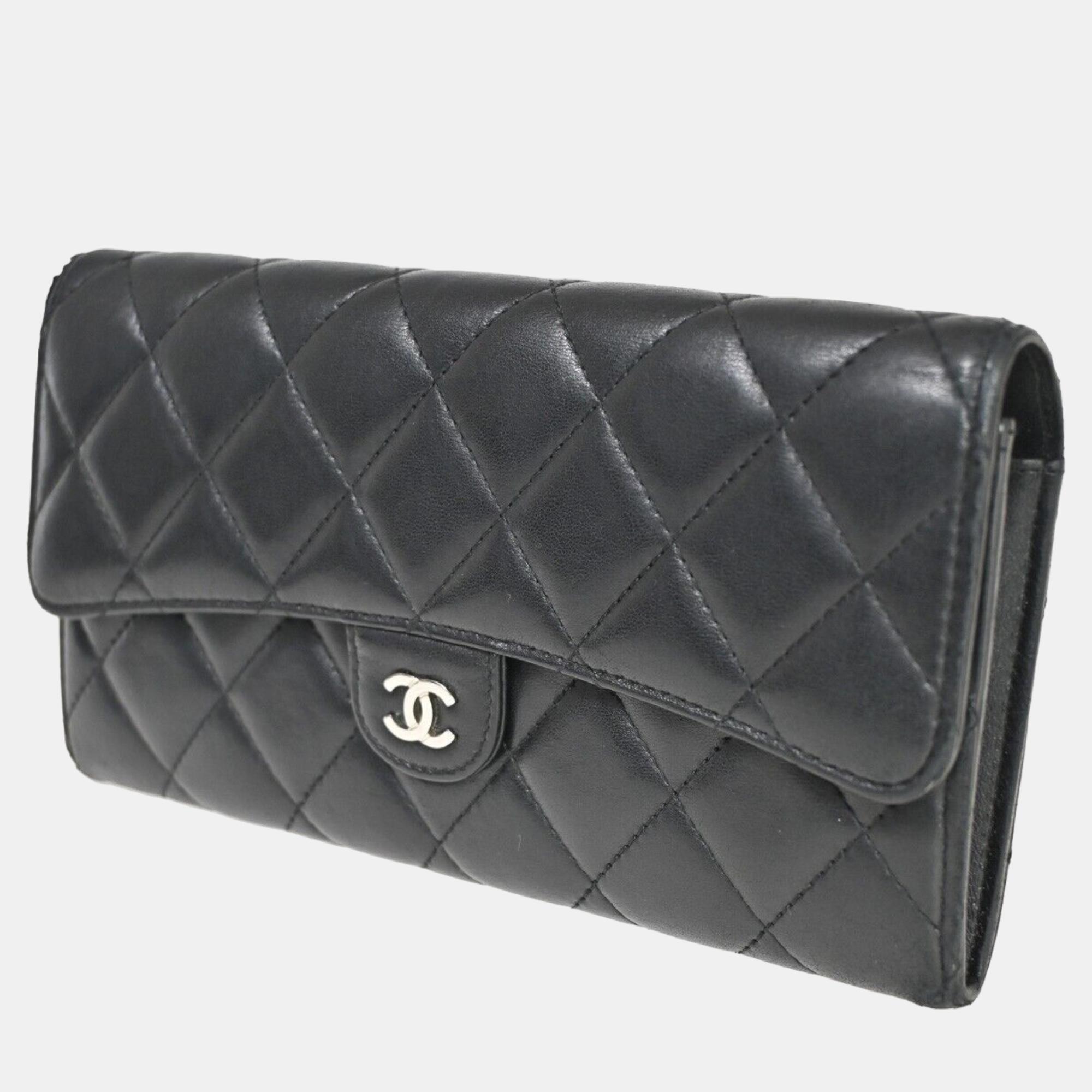 Chanel black leather classic flap wallet accessories