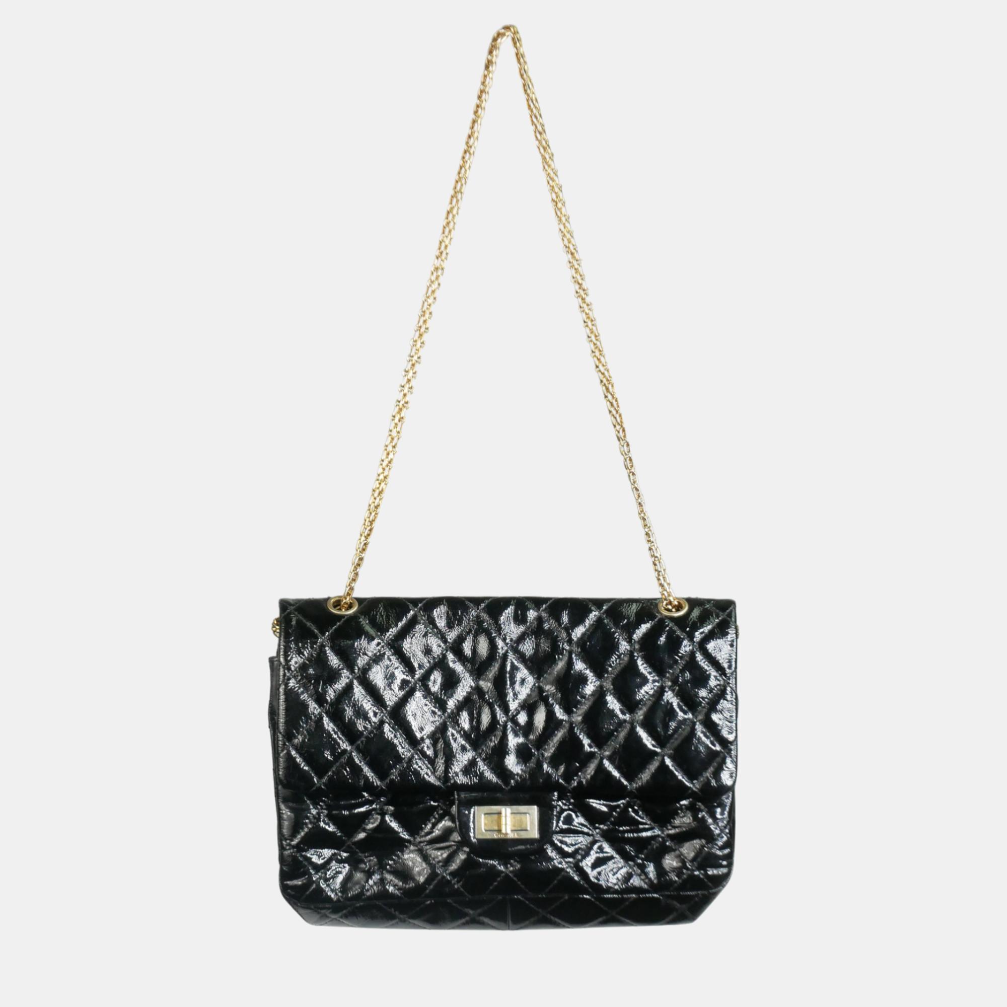 Chanel black patent leather reissue double flap bag