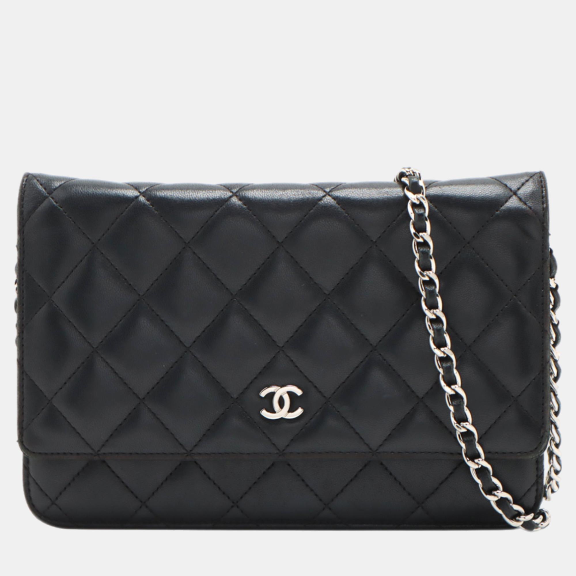 Chanel black cc caviar wallet on chain