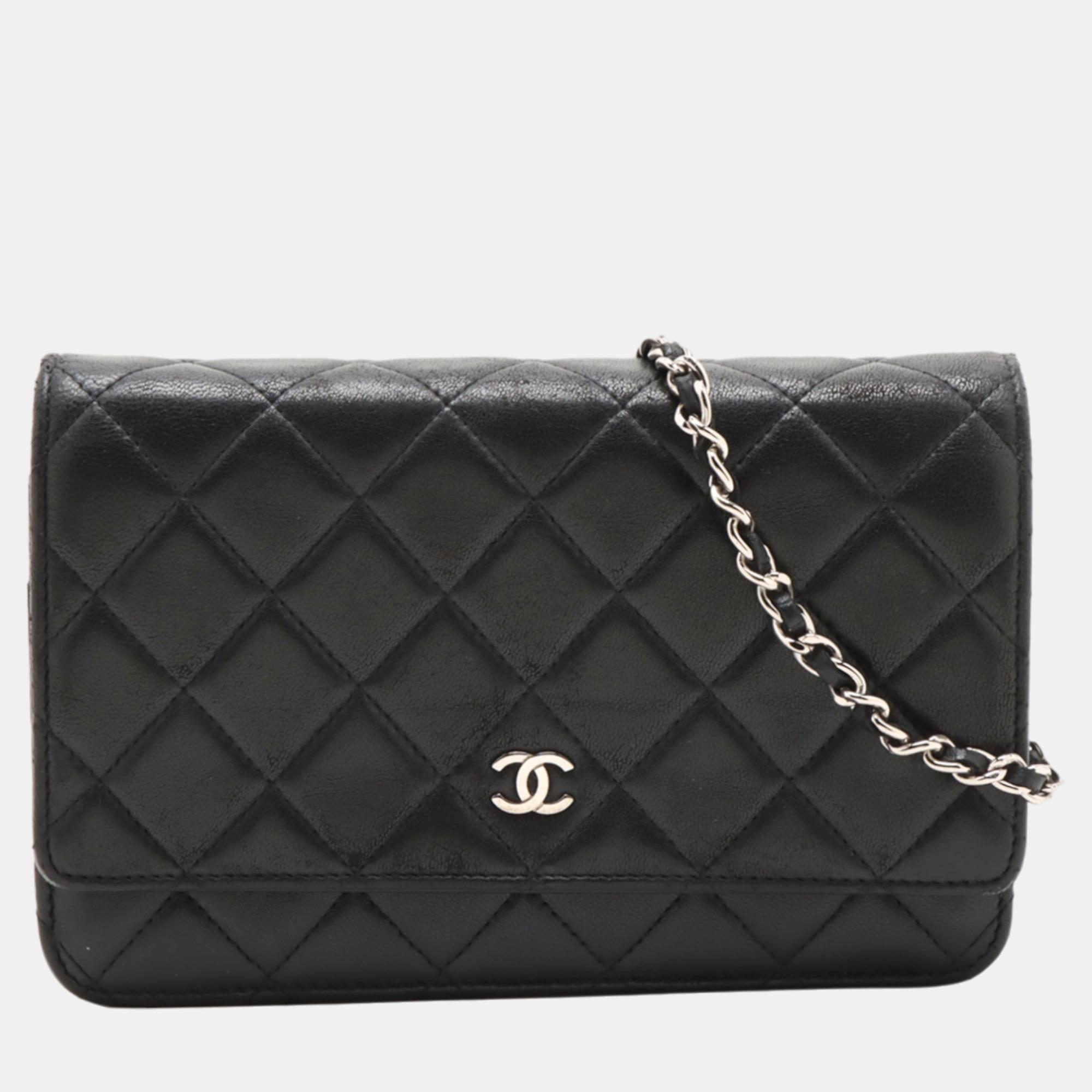 Chanel black lambskin wallet on chain