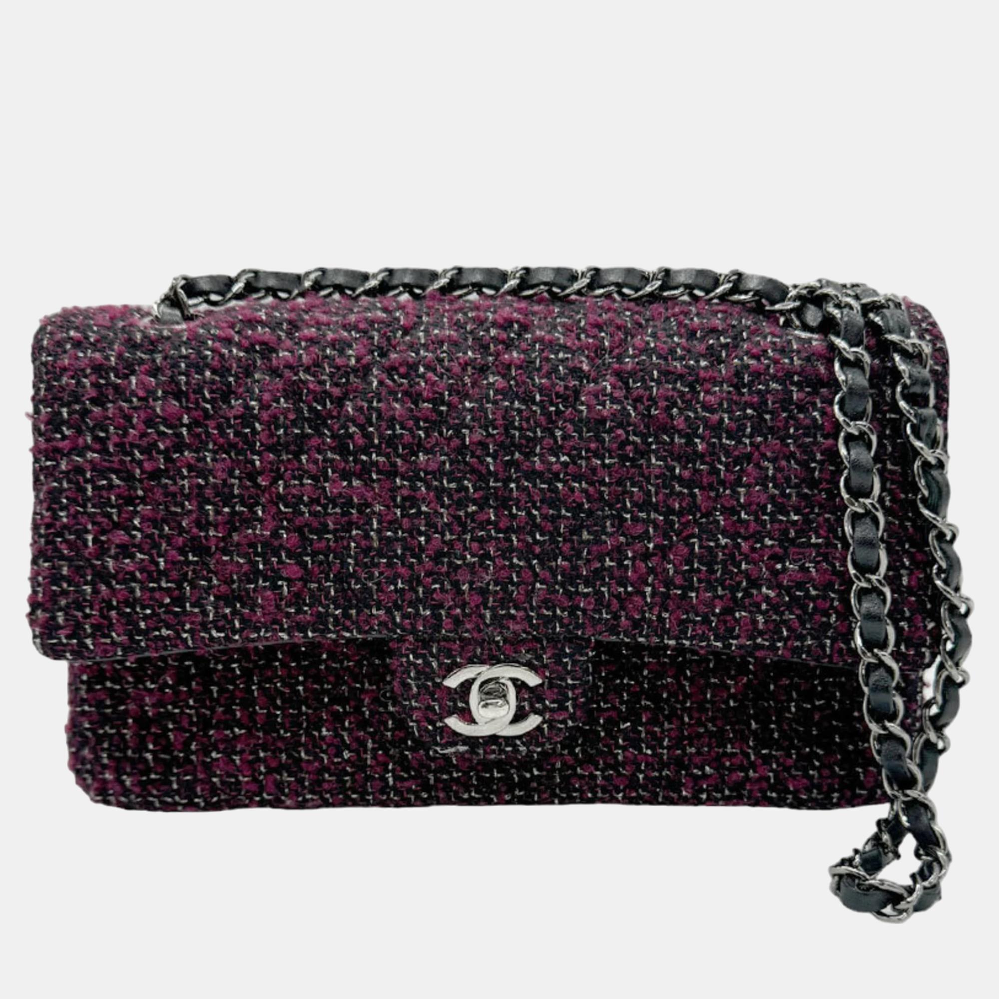 Chanel multi tweed, leather medium classic double flap shoulder bag