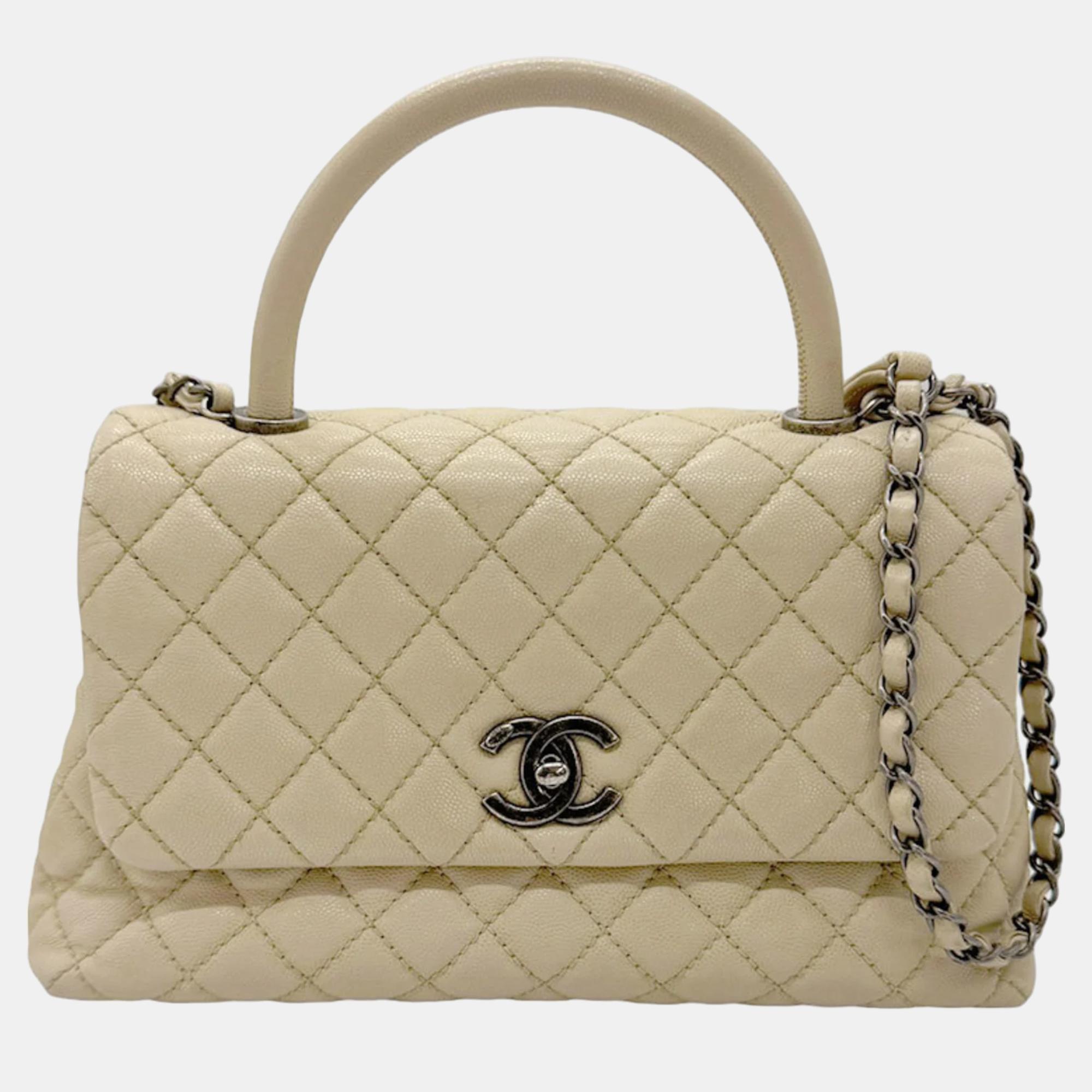 Chanel beige leather xs coco handle top handle bag