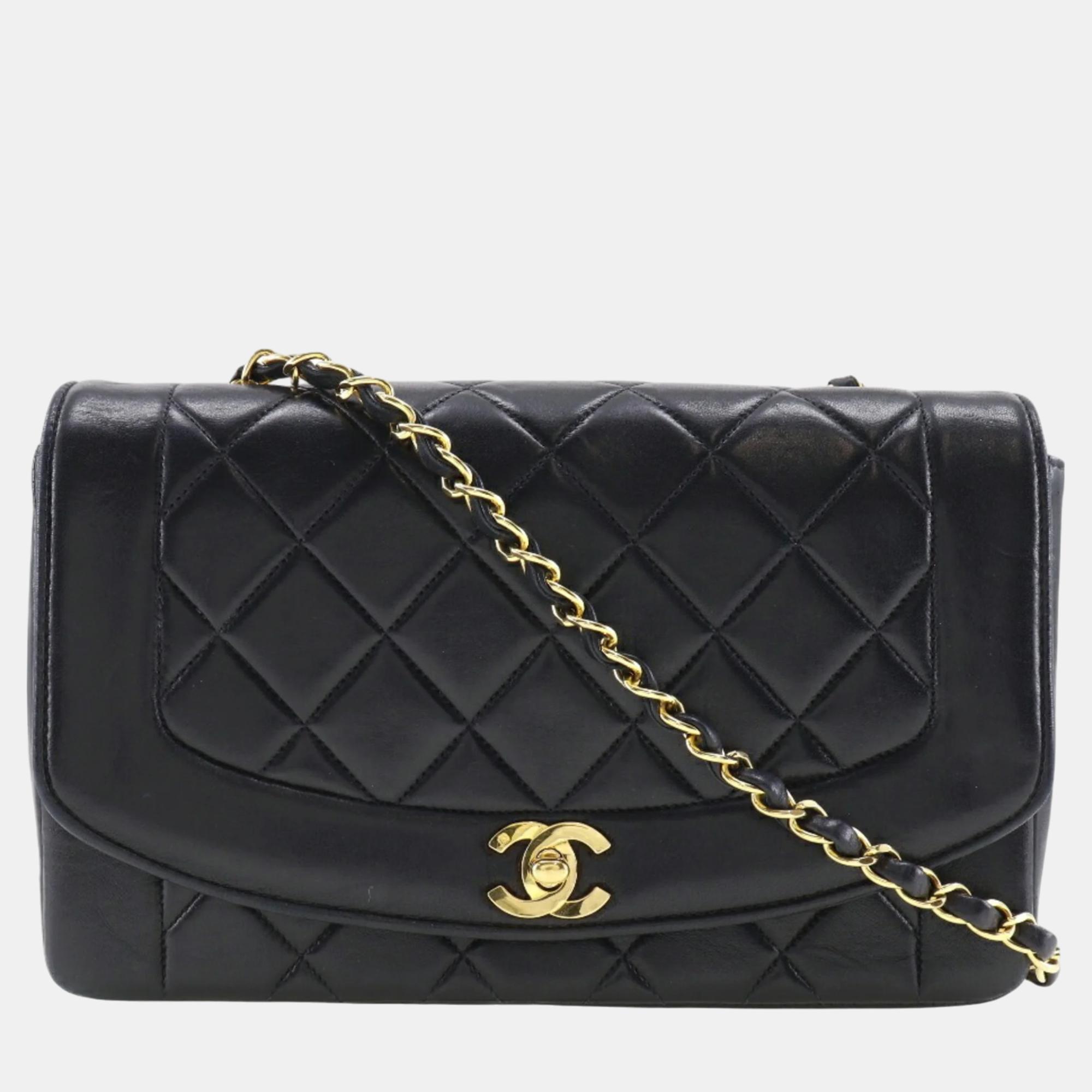 Chanel black leather medium vintage diana shoulder bag
